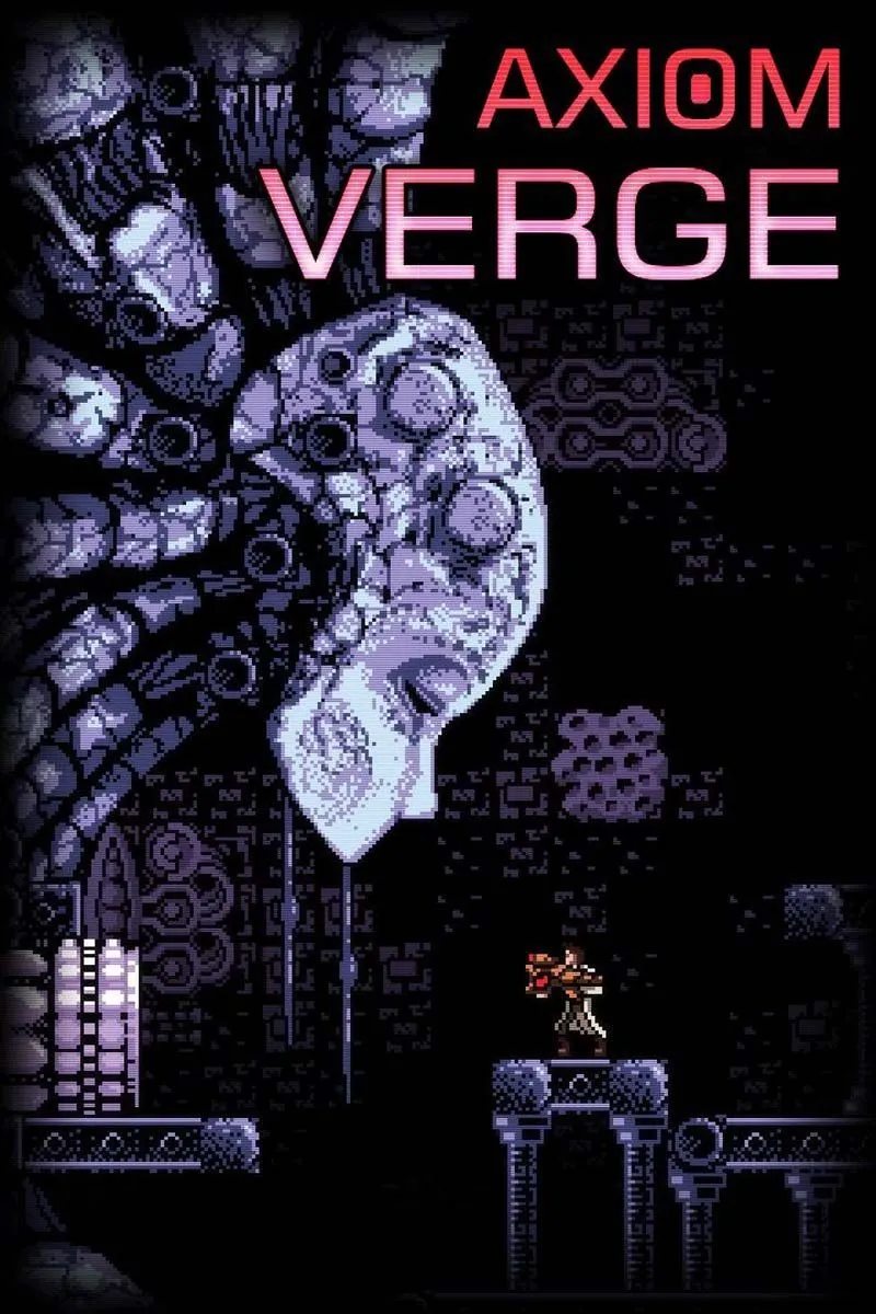 Hình ảnh đại diện của trò chơi Axiom Verge với phong cách đồ họa pixel art.