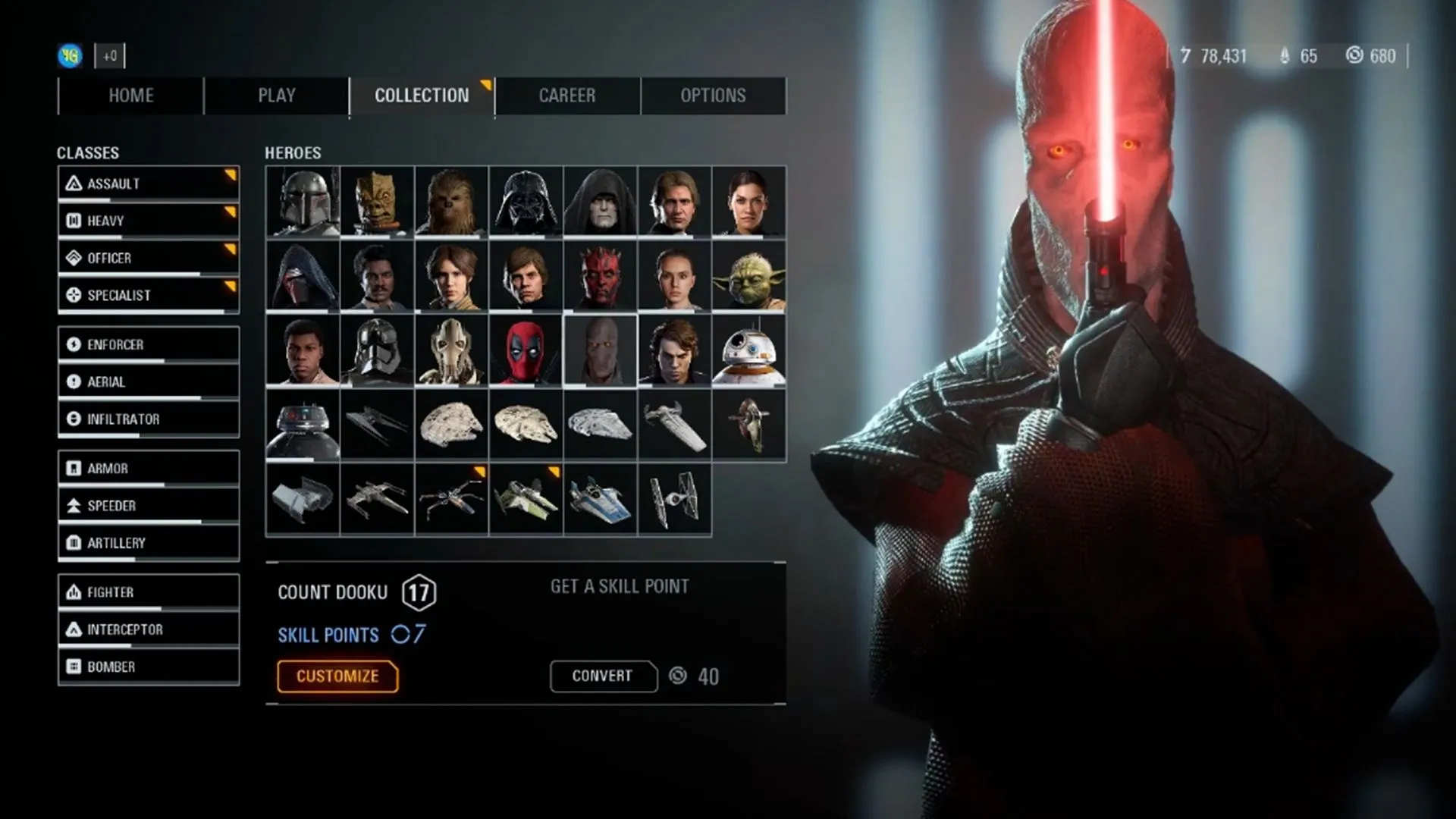 Hình ảnh Darth Plagueis trong một bản mod của Star Wars Battlefront 2, thể hiện sự bí ẩn và quyền năng của nhân vật.