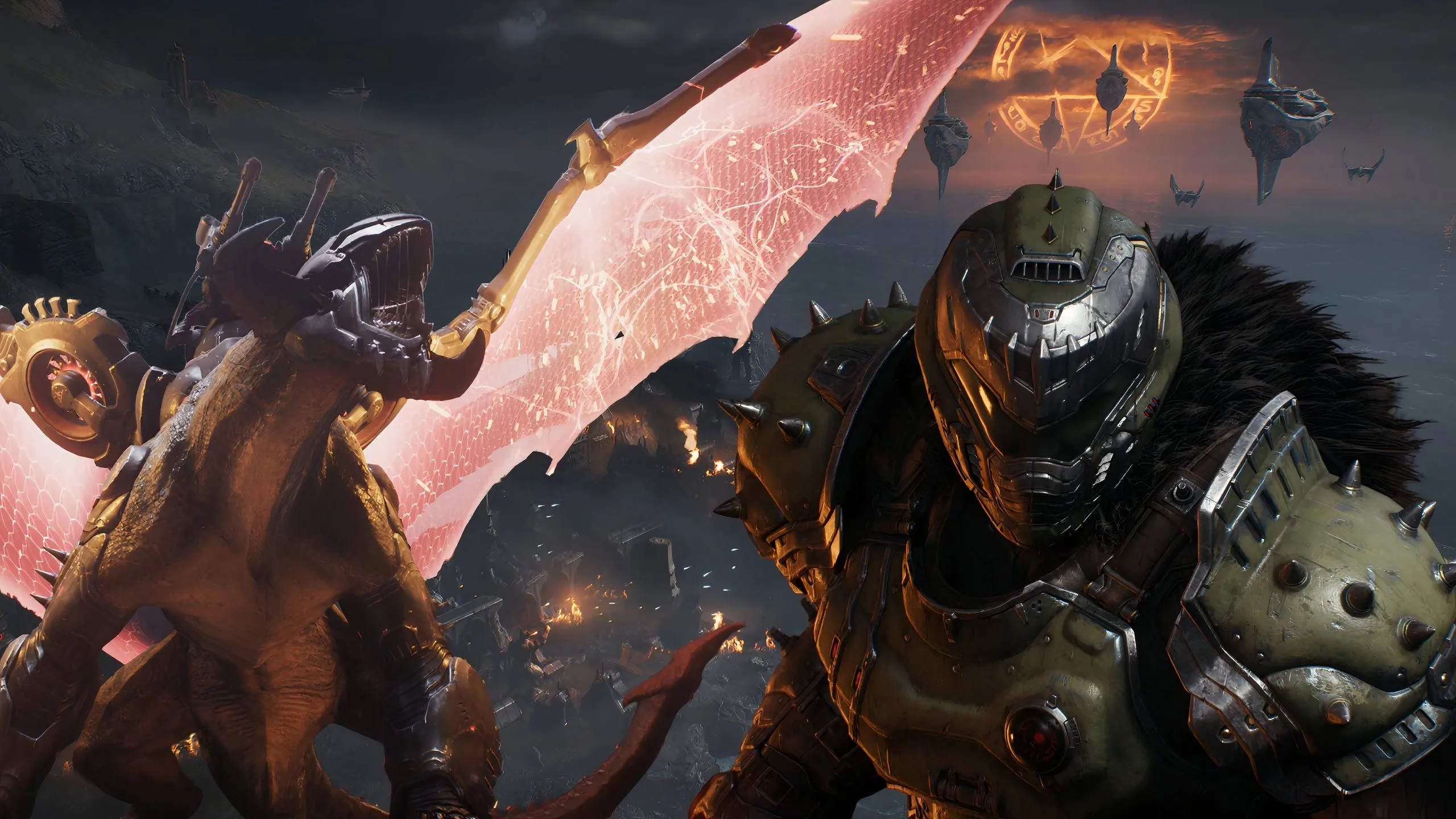 Hình ảnh Doom Slayer cưỡi rồng trong tựa game Doom: The Dark Ages sắp ra mắt