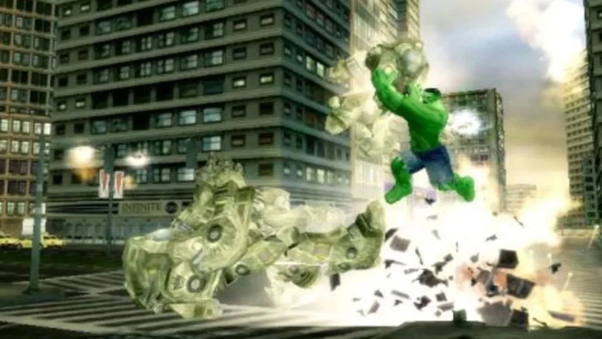 Hình ảnh lối chơi The Incredible Hulk: Ultimate Destruction, Người Khổng Lồ Xanh đang phá hủy môi trường đô thị