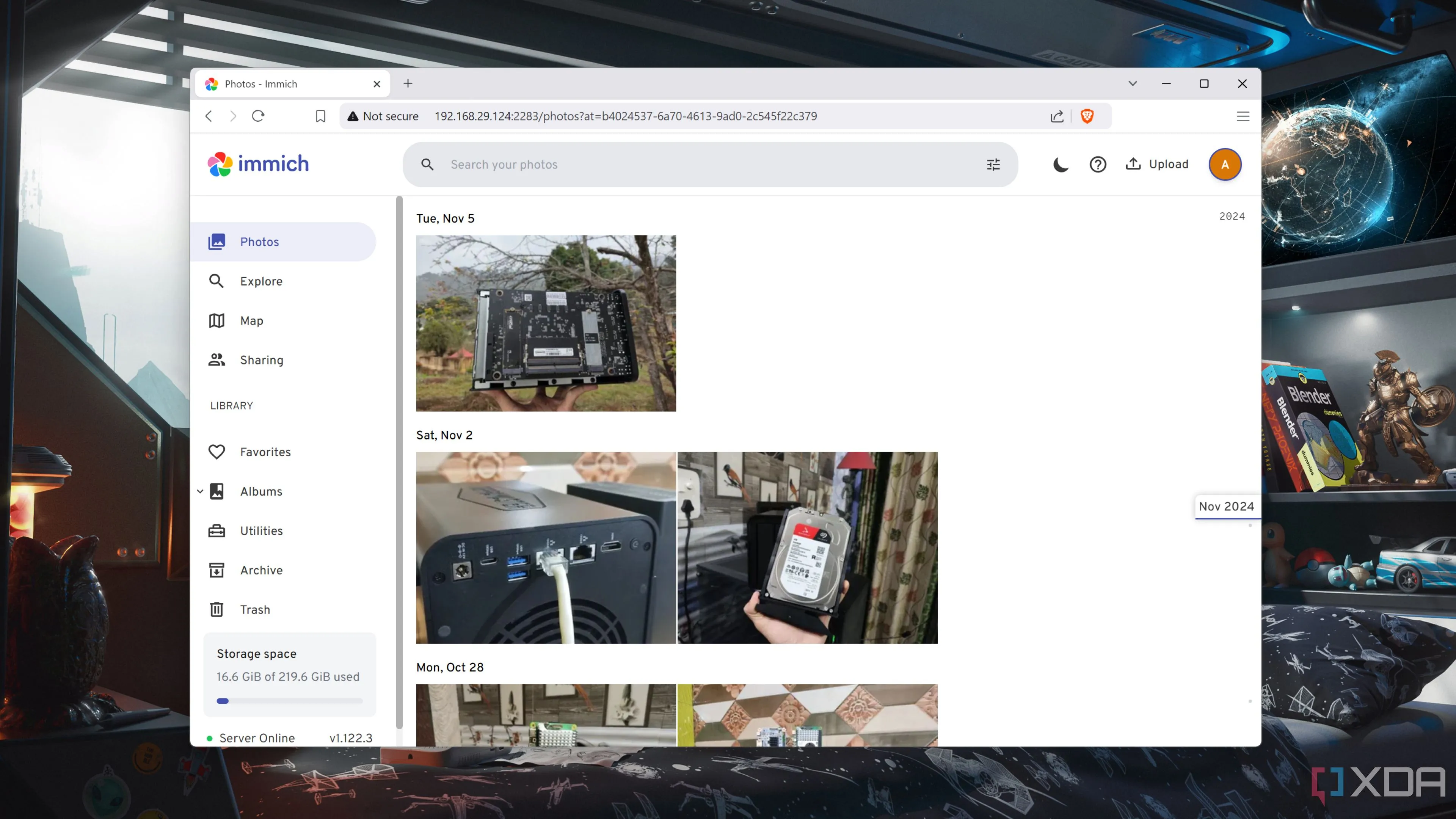 Hình ảnh minh họa máy chủ Immich đang hoạt động, nhấn mạnh khả năng thay thế Google Photos với giải pháp tự host bảo mật.