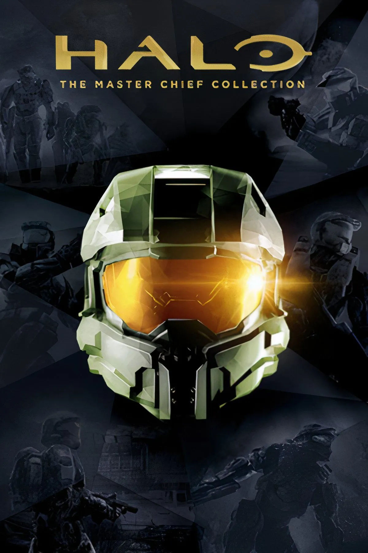 Hình ảnh nhân vật Master Chief của Halo 3 đang cầm súng bắn và bước đi trong một môi trường chiến trường đổ nát với ánh sáng xanh đặc trưng.