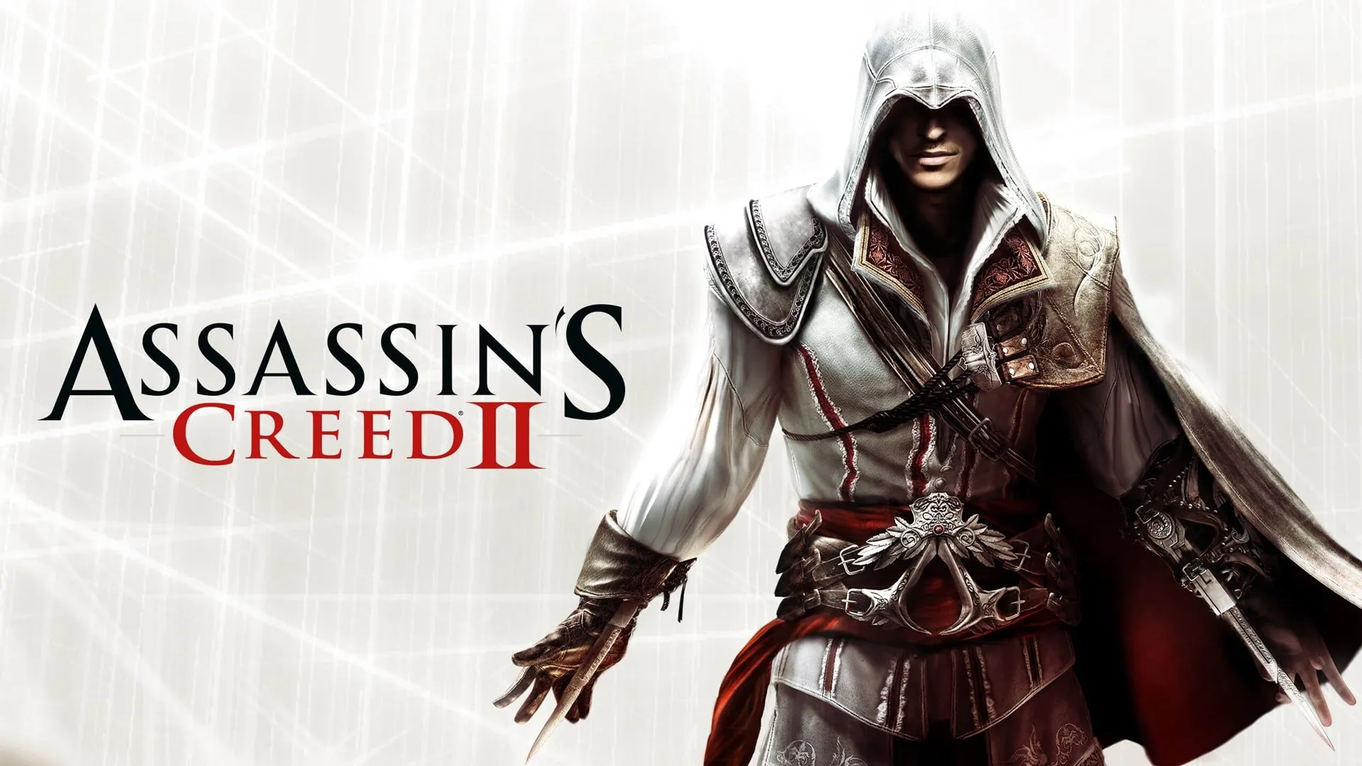 Hình ảnh quảng bá game Assassin's Creed 2 với nhân vật chính Ezio Auditore đang đứng trên mái nhà Florence thời Phục Hưng