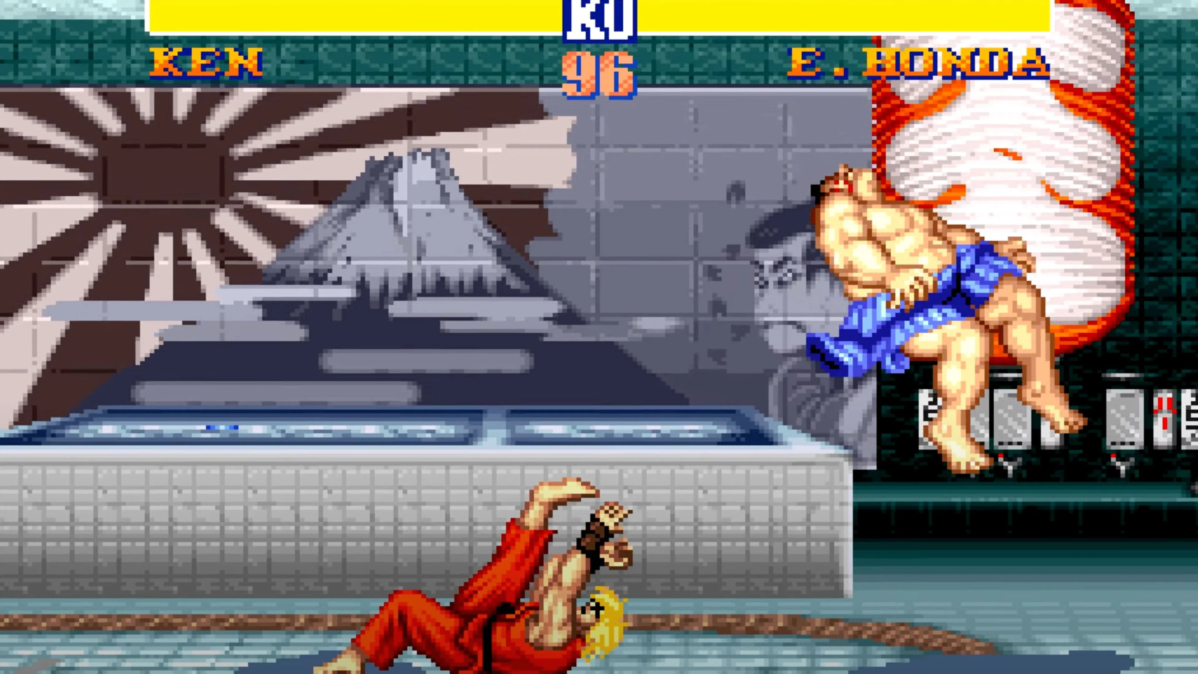 Hình ảnh Ryu thực hiện đòn Hadouken trong Street Fighter II