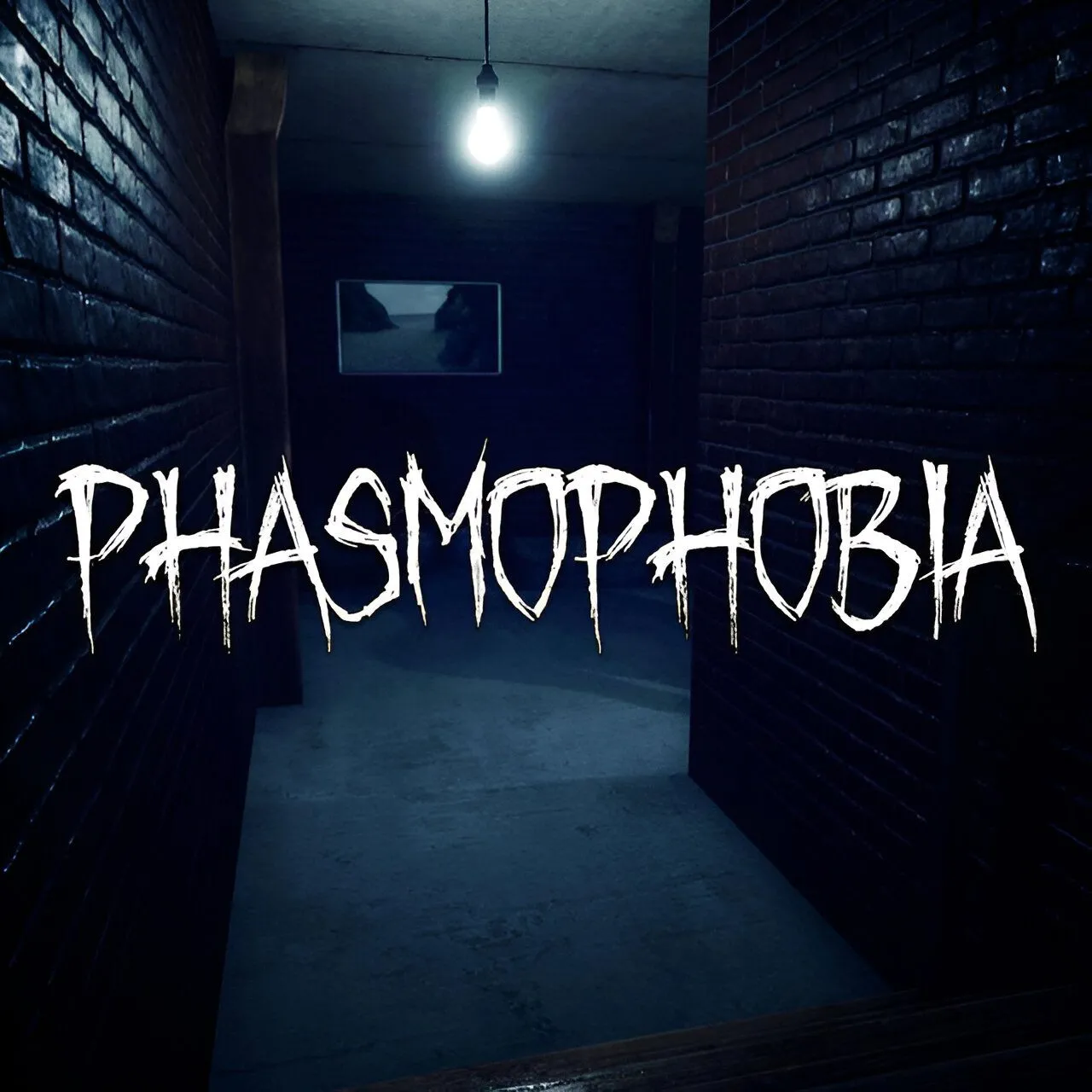Hình ảnh sản phẩm của game Phasmophobia, hiển thị một người chơi cầm đèn pin trong môi trường tối tăm, đáng sợ.