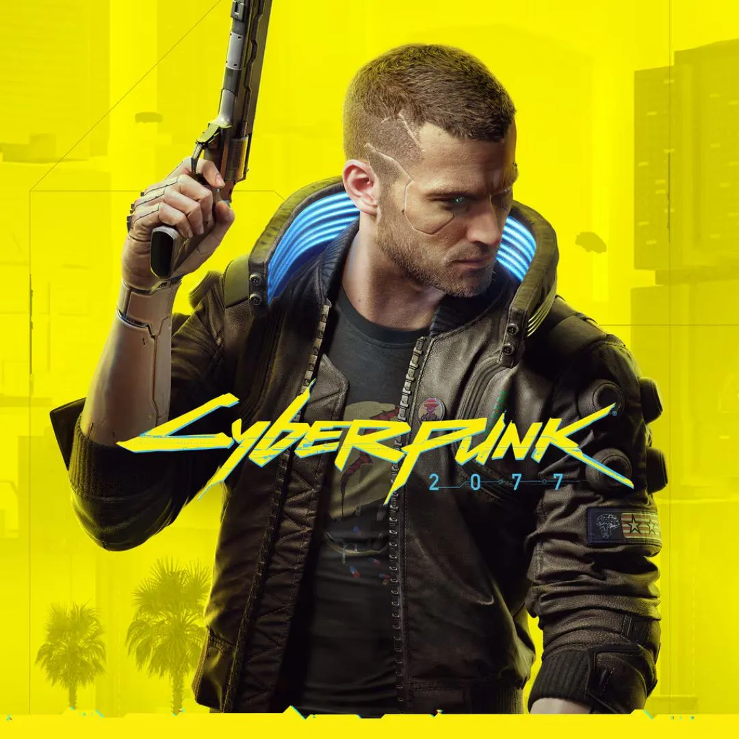 Hình ảnh sản phẩm game Cyberpunk 2077 với nhân vật chính V cầm súng trong thành phố tương lai Night City