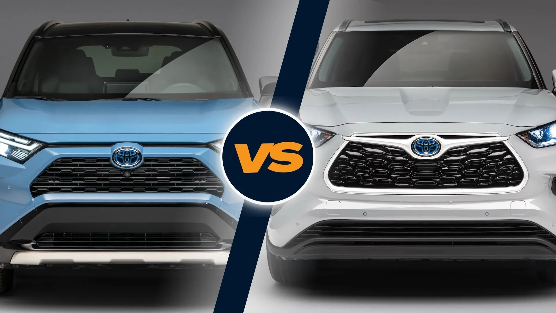 Hình ảnh so sánh Toyota RAV4 Hybrid và Toyota Highlander Hybrid, nhấn mạnh sự đa dạng của dòng SUV hybrid từ Toyota.