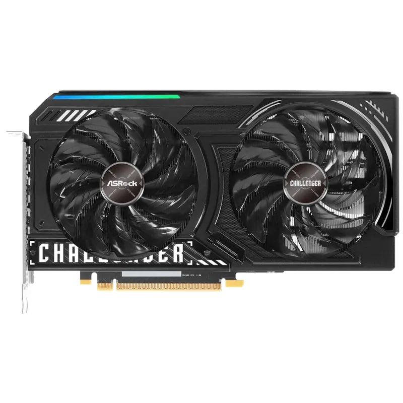 Hình ảnh tổng quan card màn hình ASRock Intel Arc B570 Challenger, nổi bật với khả năng hỗ trợ AV1 transcoding vượt trội cho Jellyfin.