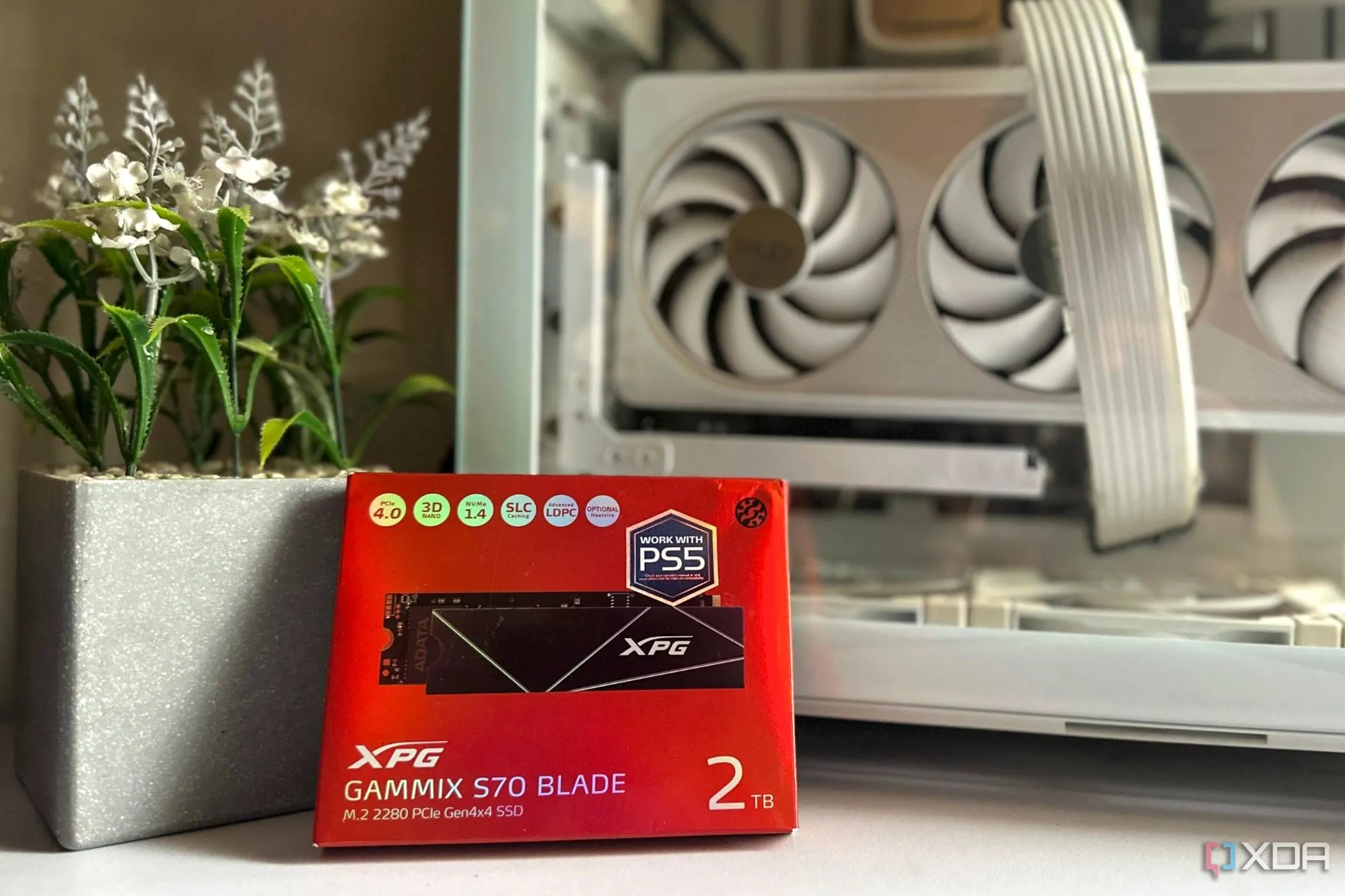 Hộp đựng ổ cứng SSD XPG Gammix S70 Blade 2TB trên bàn làm việc