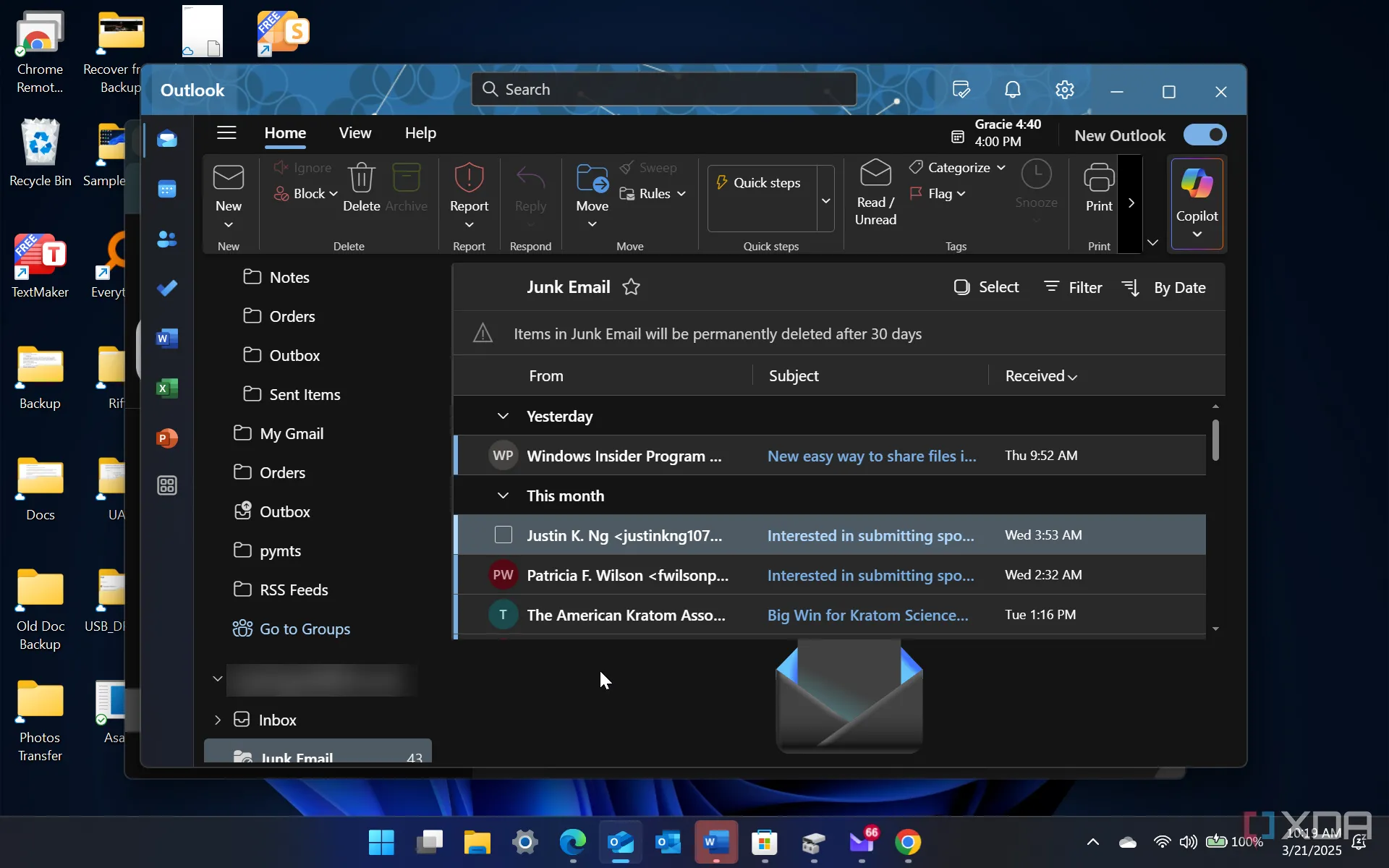 Hộp thư rác (spam) trong ứng dụng Outlook