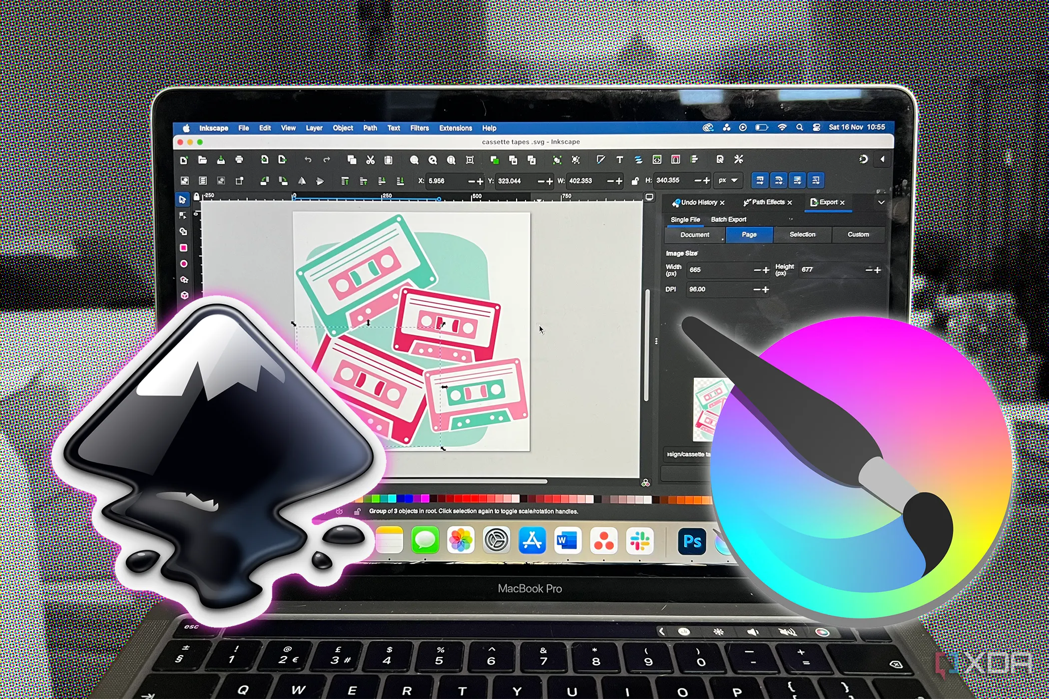Inkscape và Krita trên MacBook, tượng trưng cho bộ đôi phần mềm mã nguồn mở thay thế Adobe Creative Cloud hiệu quả