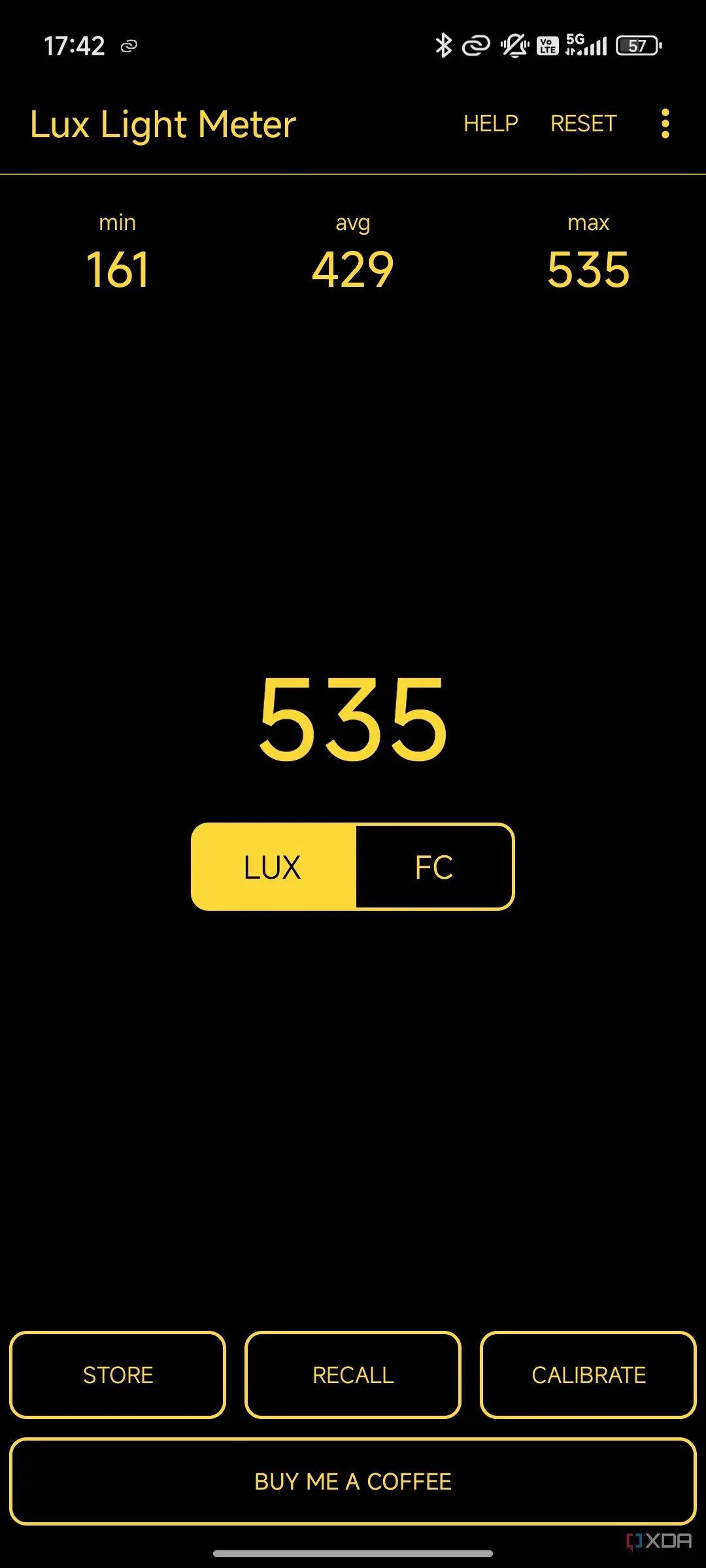 Kết quả đo độ sáng Lux với ứng dụng Brightintosh