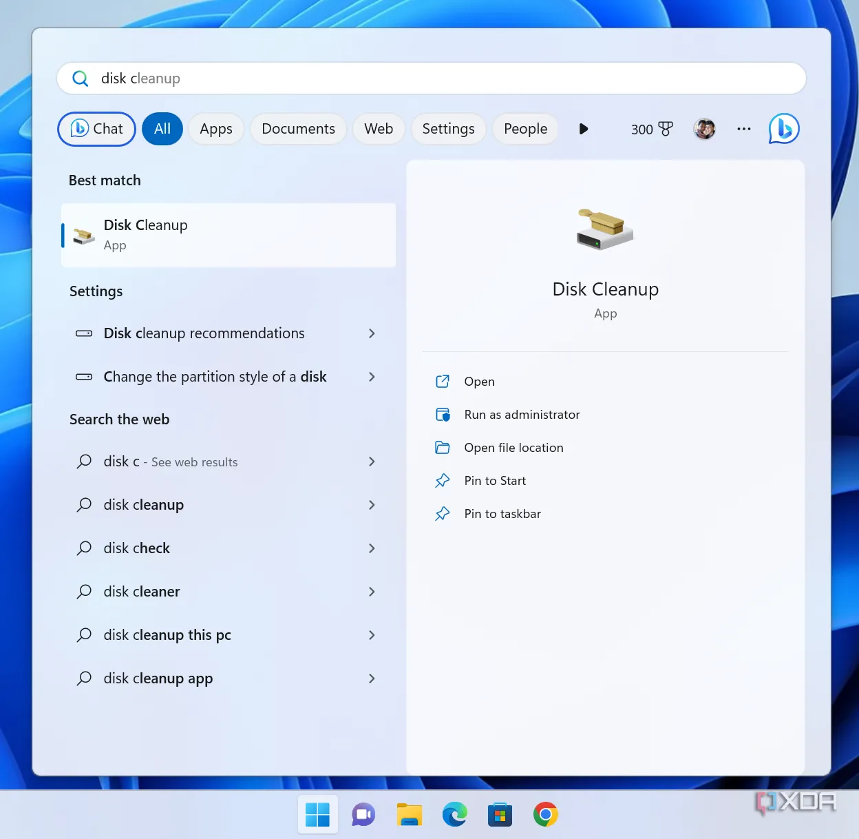 Kết quả tìm kiếm Disk Cleanup trong Start Menu của Windows 11