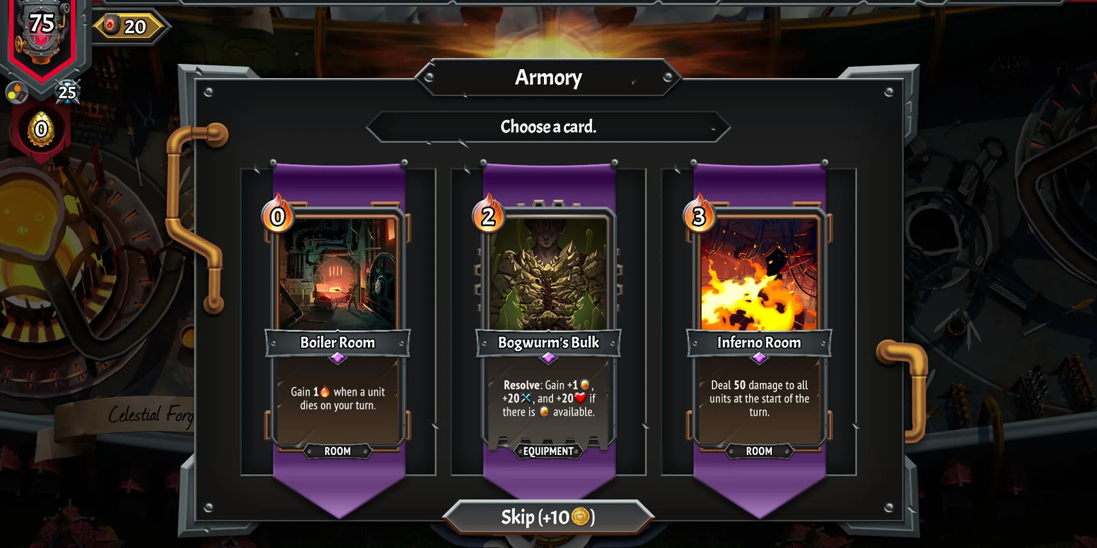 Kho vũ khí (Armory) trong Monster Train 2, nơi nâng cấp thẻ bài và vật phẩm