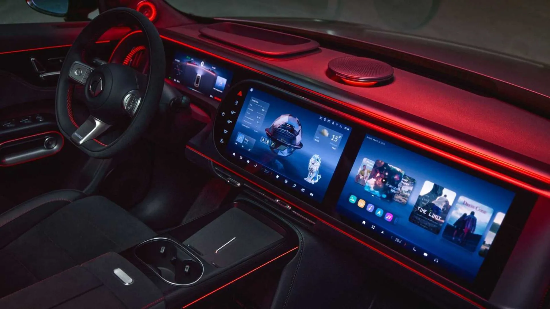Khoang lái cao cấp với màn hình OLED kép của Smart #5 Brabus vào ban đêm