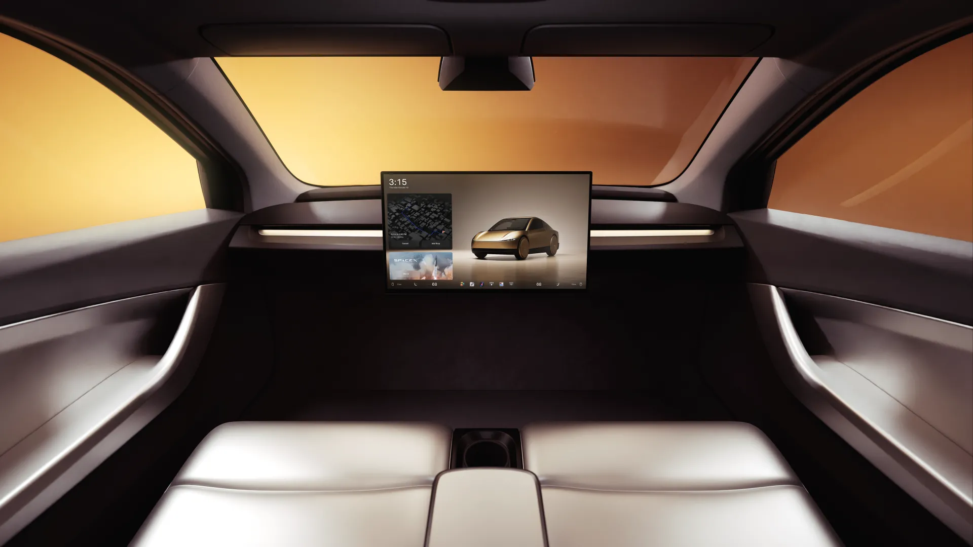 Khoang lái tương lai của Tesla Cybercab, thể hiện tầm nhìn về xe tự lái hoàn toàn do AI điều khiển