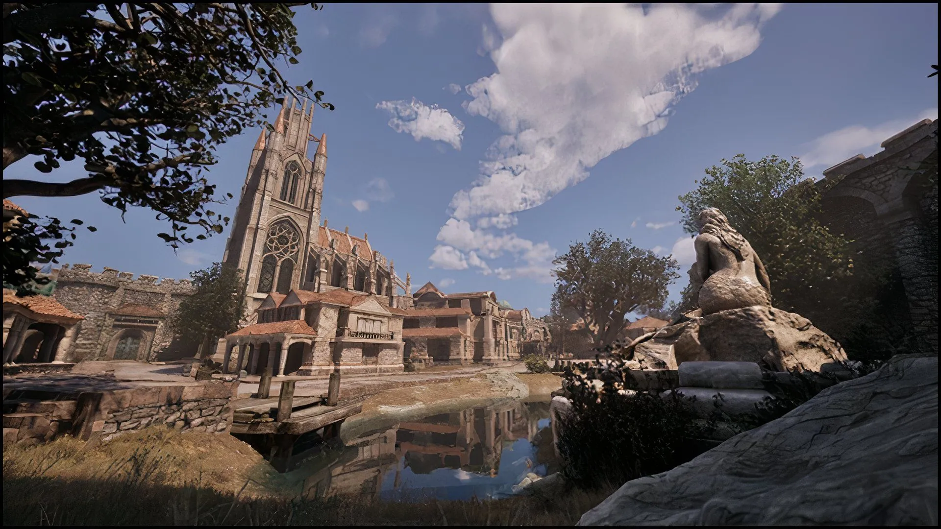 Khung cảnh một thành phố trong The Elder Scrolls IV Oblivion Remastered với đồ họa hiện đại