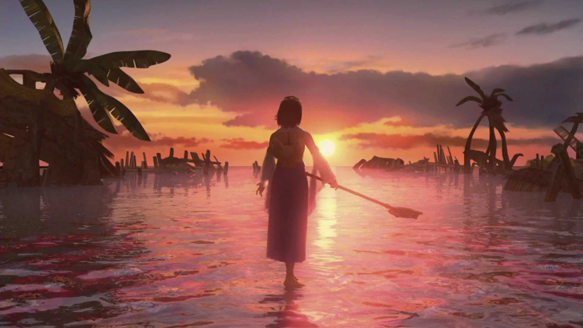 Khung cảnh thế giới Spira đầy màu sắc trong Final Fantasy X, thể hiện chủ đề biển cả độc đáo