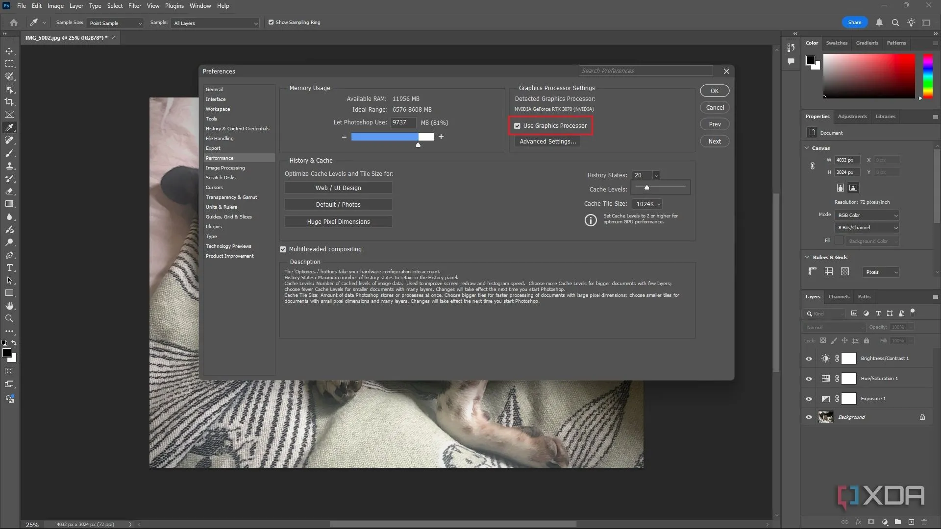 Kích hoạt hoặc vô hiệu hóa tính năng Use Graphics Processor trong Adobe Photoshop