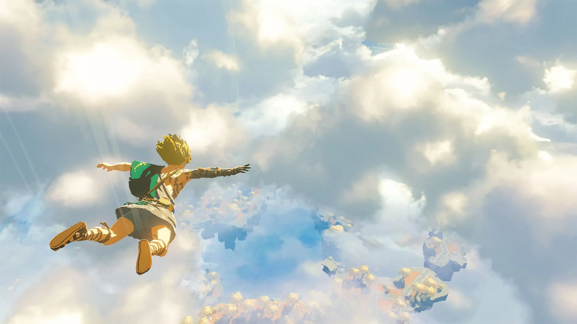 Link nhảy dù từ bầu trời trong The Legend of Zelda: Tears of the Kingdom, tựa game sẽ có phiên bản Switch 2 Edition nâng cấp.