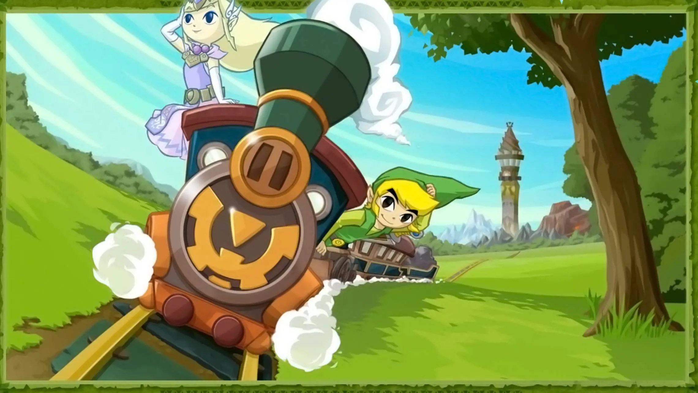Link và Zelda điều khiển tàu hỏa trong The Legend of Zelda: Spirit Tracks