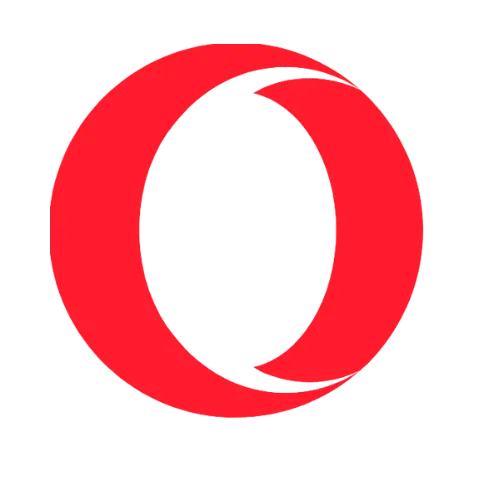 Logo trình duyệt Opera với biểu tượng chữ O màu đỏ nổi bật trên nền tối