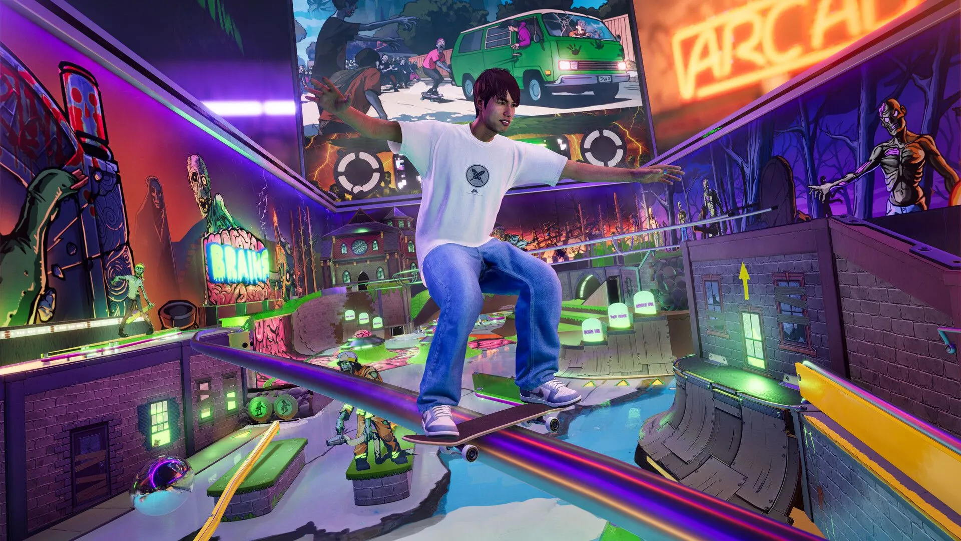 Màn chơi Pinball Park đầy màu sắc trong Tony Hawk's Pro Skater 3 + 4, một địa điểm trượt ván đặc trưng.