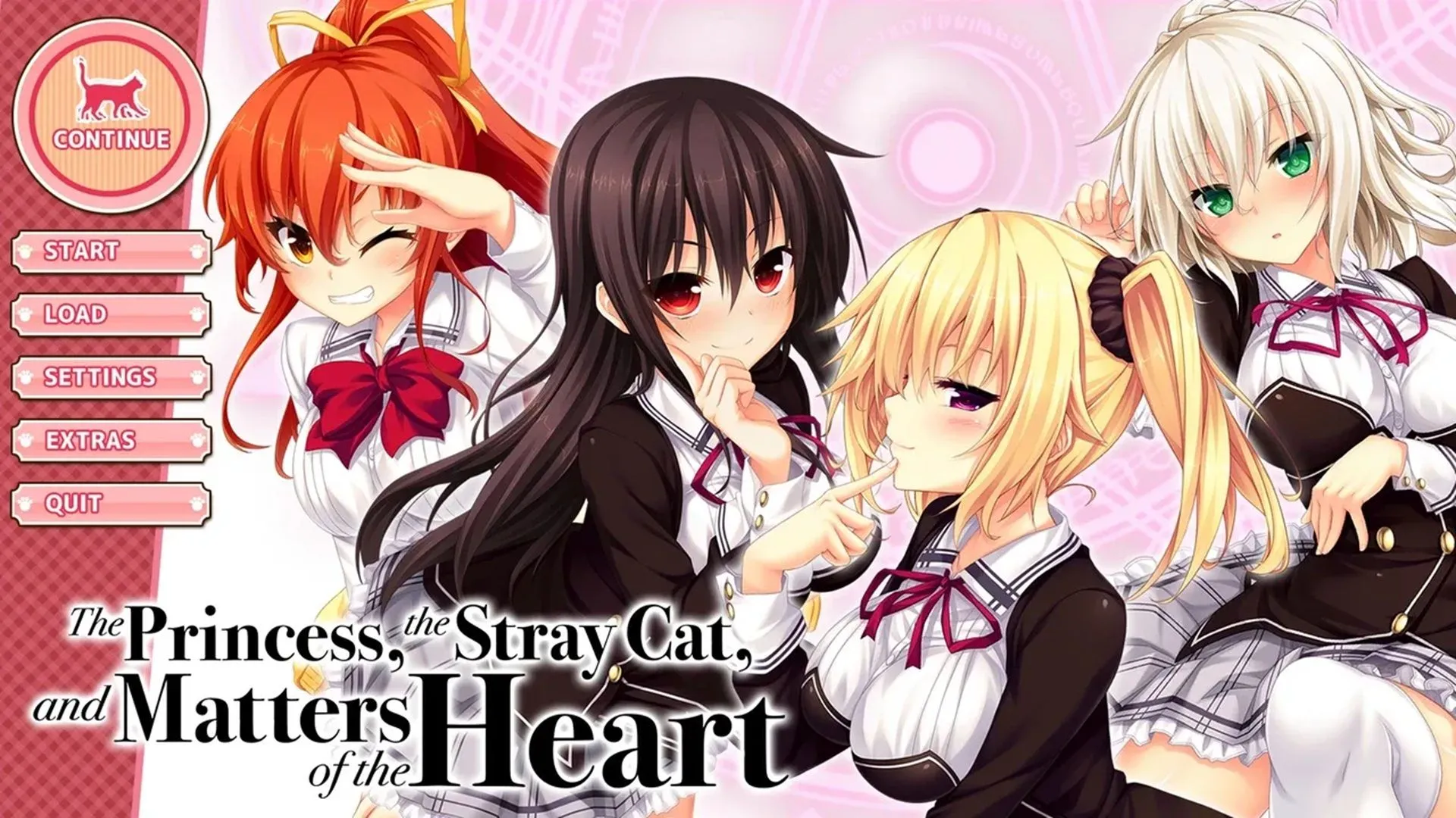 Màn hình menu chính của tựa game visual novel người lớn Nora Princess And Stray Cat Heart trên PC