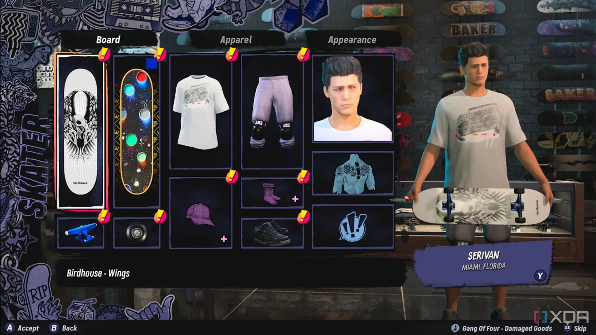 Màn hình menu Create-A-Skater trong Tony Hawk's Pro Skater 3+4