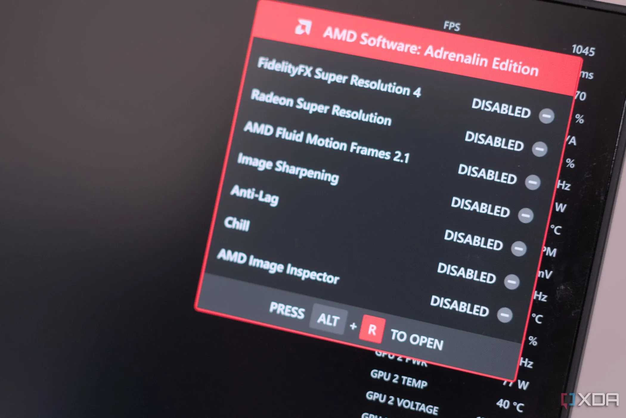 Màn hình pop-up của AMD FSR 4 hiển thị cài đặt khi khởi động game