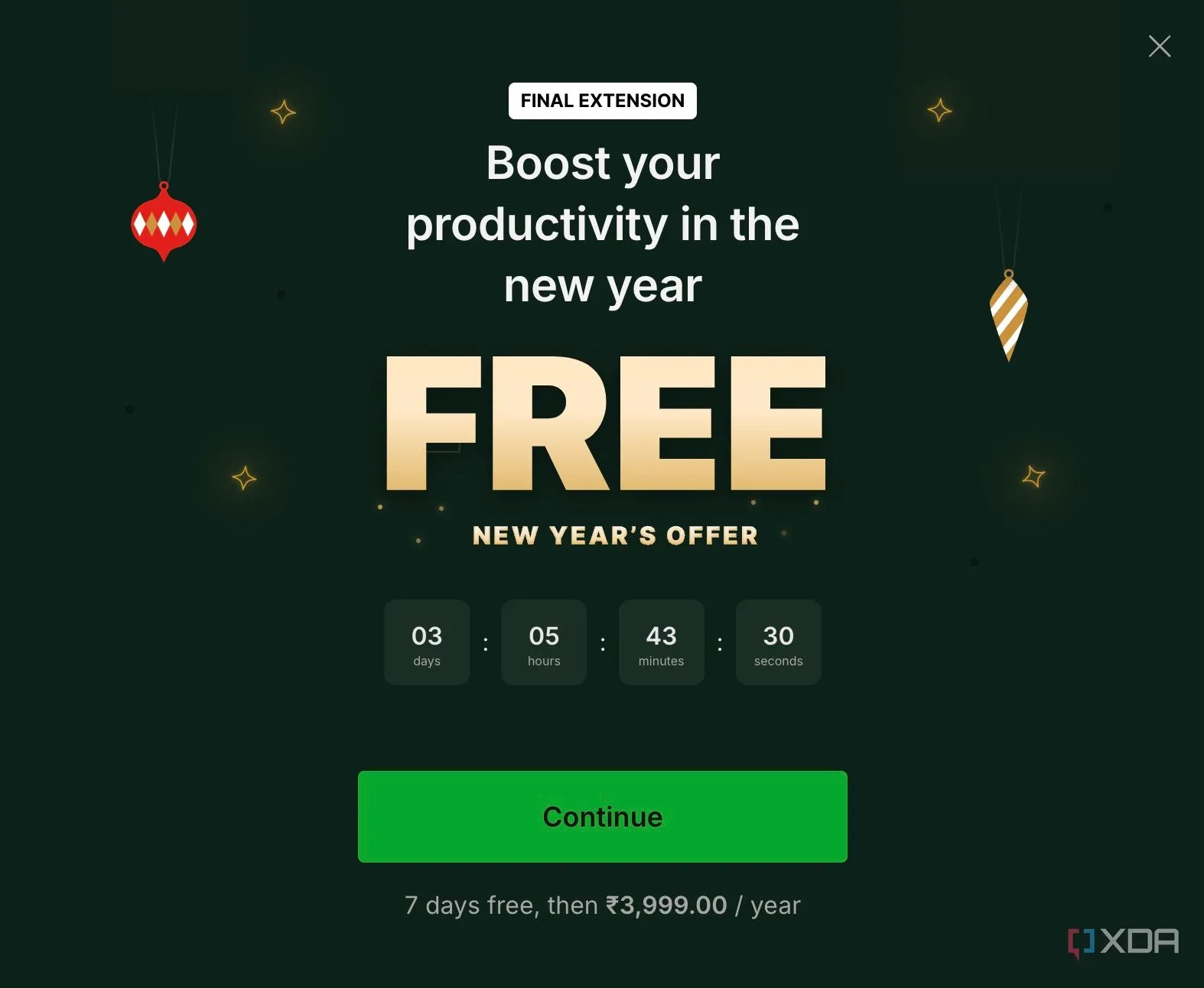 Màn hình quảng cáo nâng cấp phiên bản trả phí trong Evernote