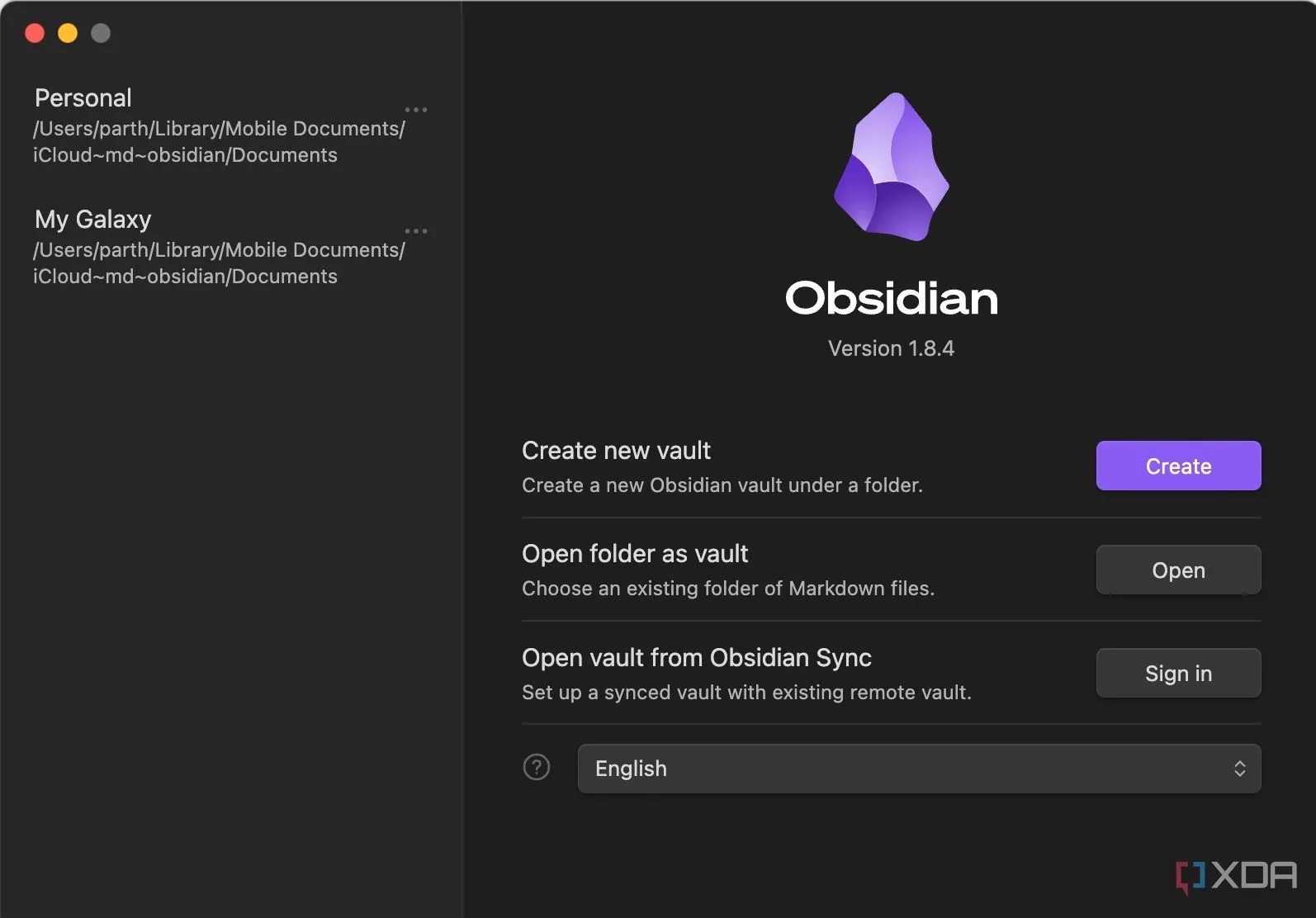 Màn hình tạo vault mới trong Obsidian, minh họa tính linh hoạt lưu trữ