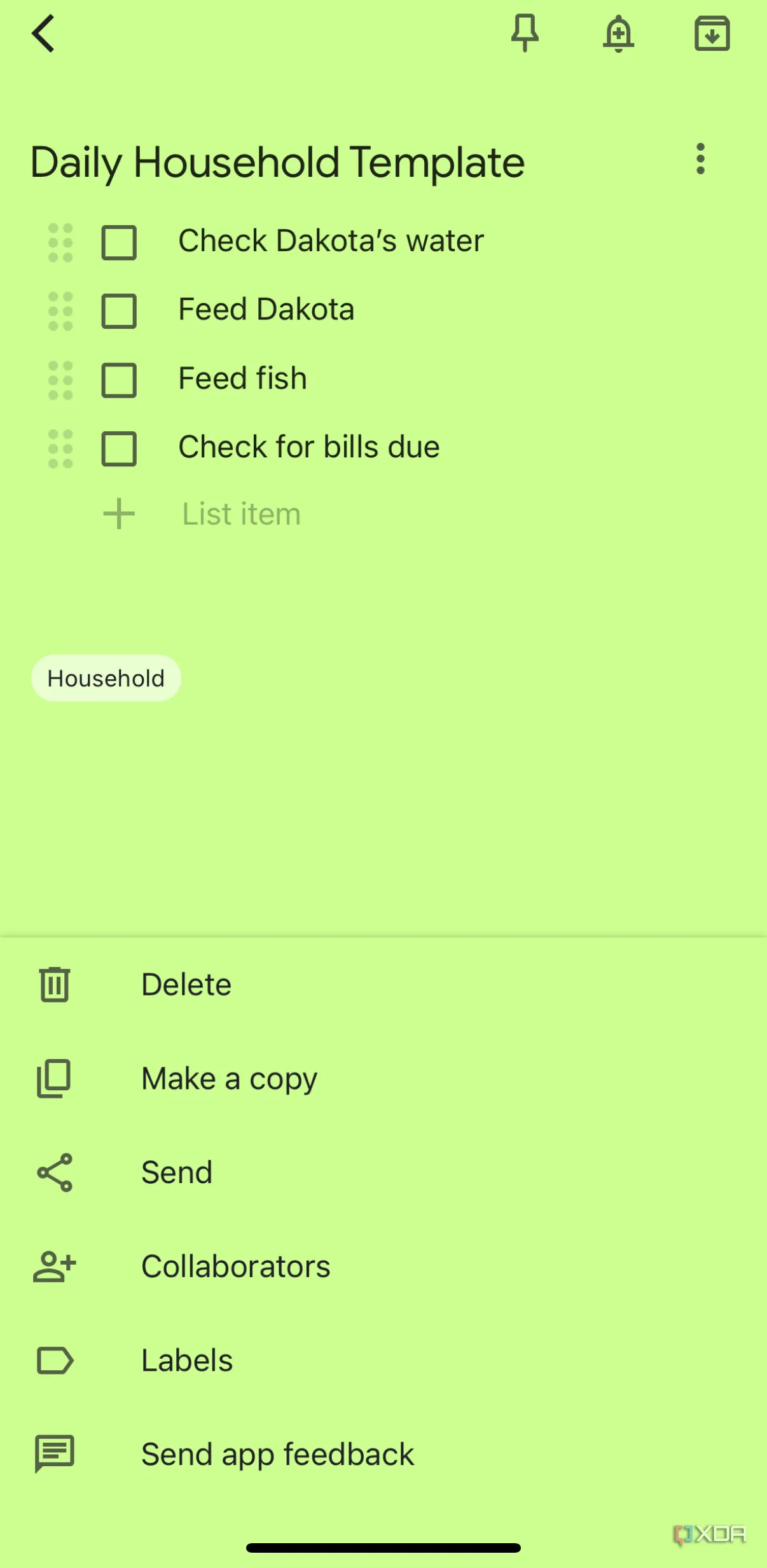 Mẫu ghi chú hàng ngày trên Google Keep