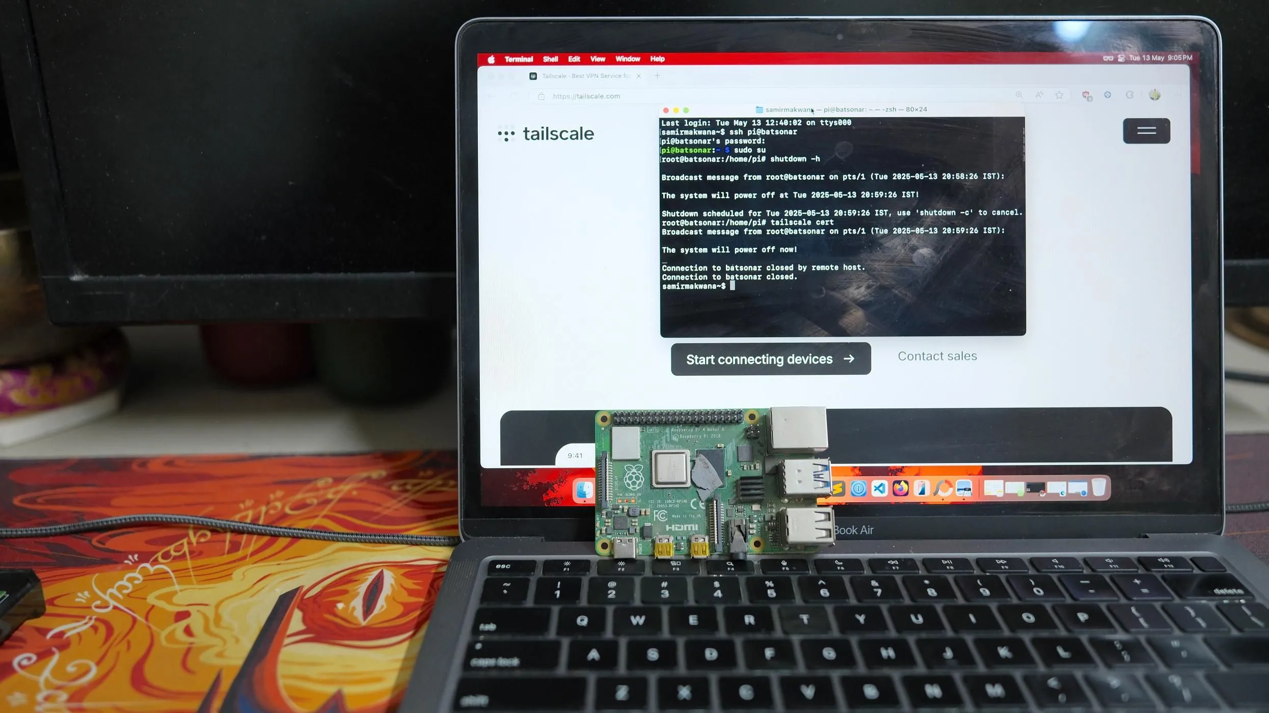 Máy tính Raspberry Pi kết nối với Tailscale trên máy tính