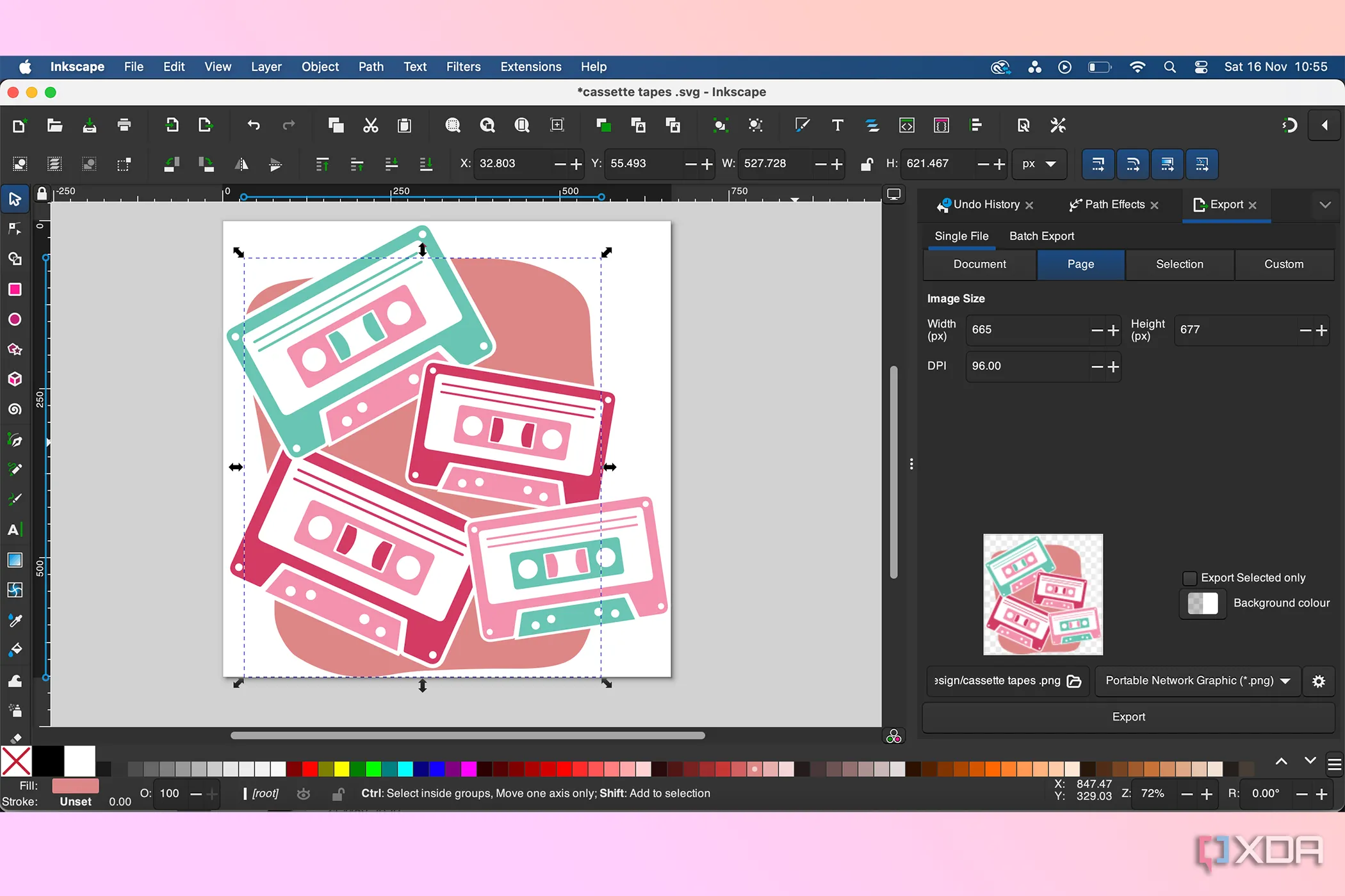 Môi trường làm việc của Inkscape hiển thị một thiết kế đồ họa vector định dạng SVG