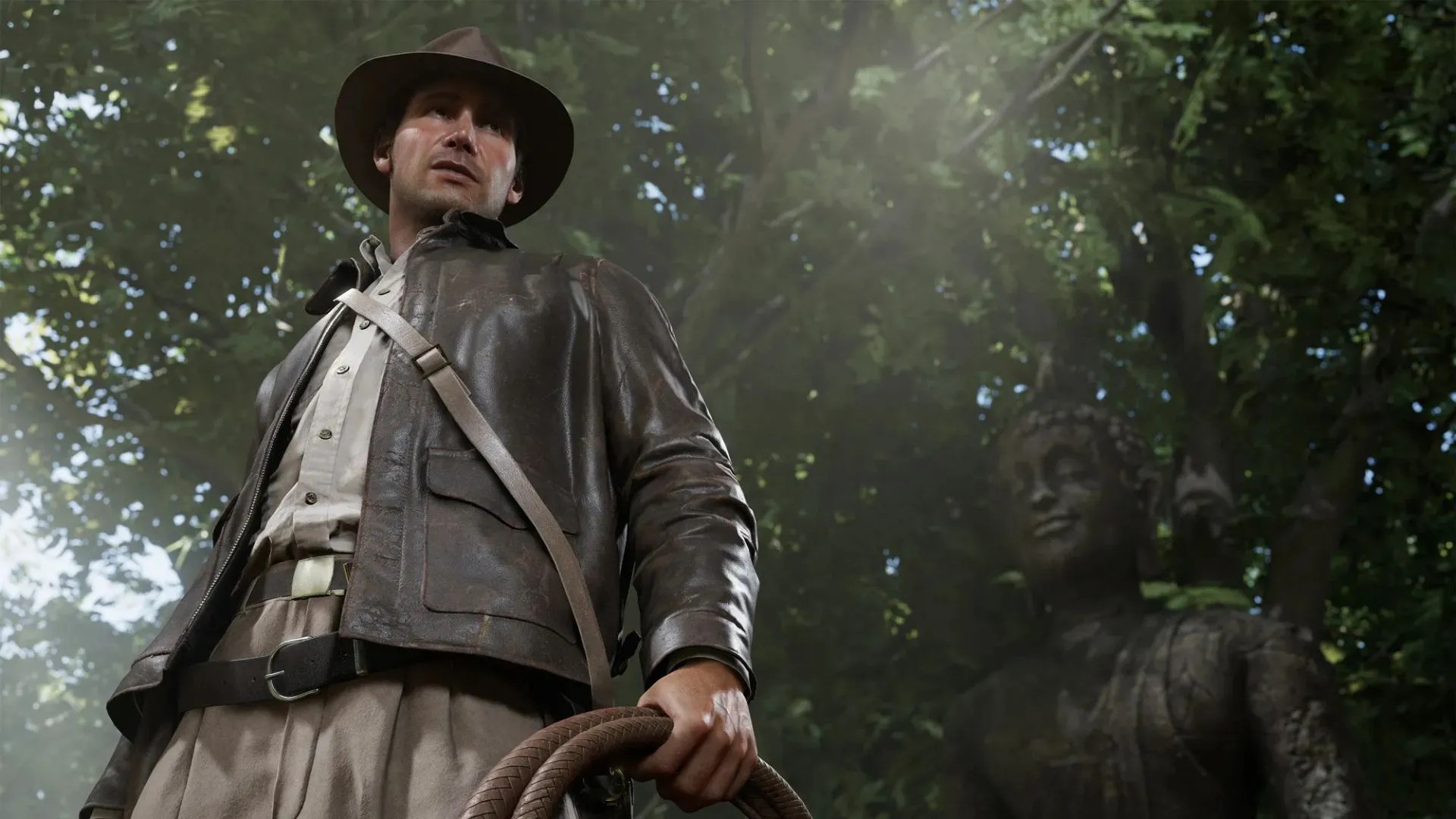 Một ảnh chụp màn hình game Indiana Jones and the Great Circle với hình ảnh nhân vật chính