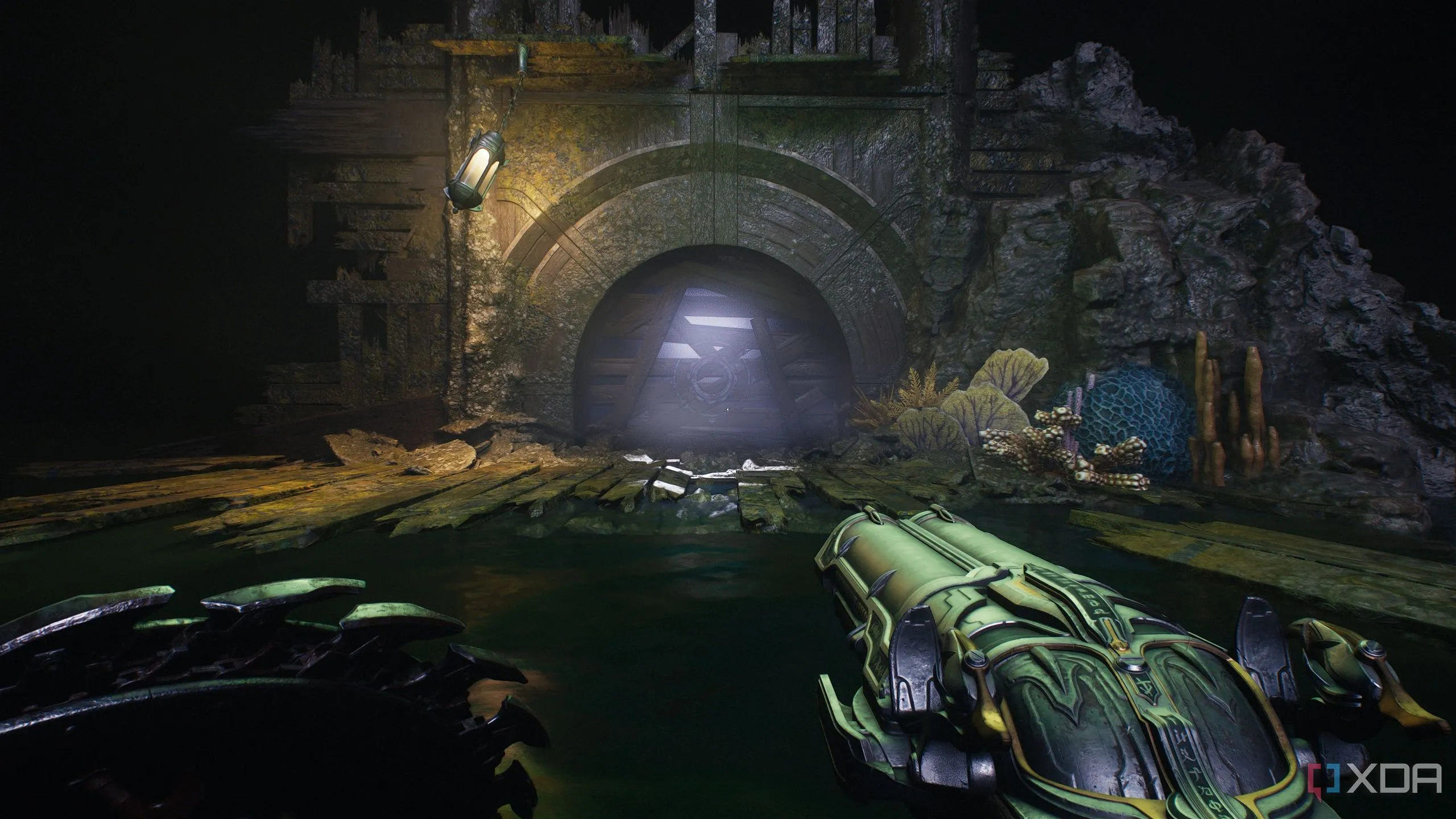 Một bức tường Shield Charge dưới nước trong khu vực bí mật biến đổi của Chương 17 Doom: The Dark Ages