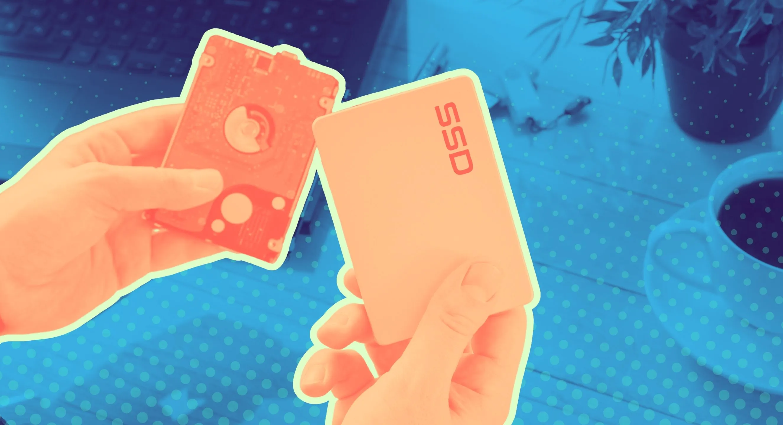 Một đồ họa bàn tay cầm ổ SSD