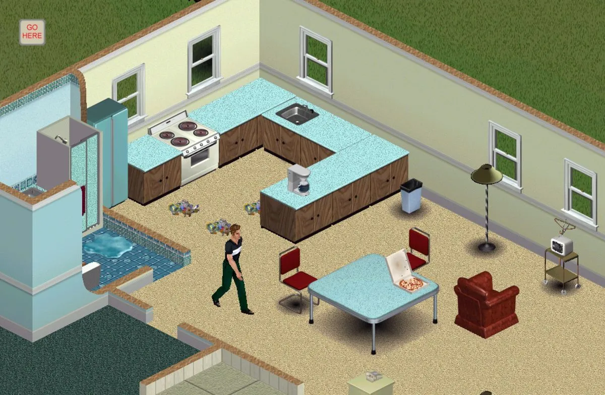 Một khung cảnh gameplay của The Sims, thể hiện sự tự do trong việc xây dựng và quản lý cuộc sống