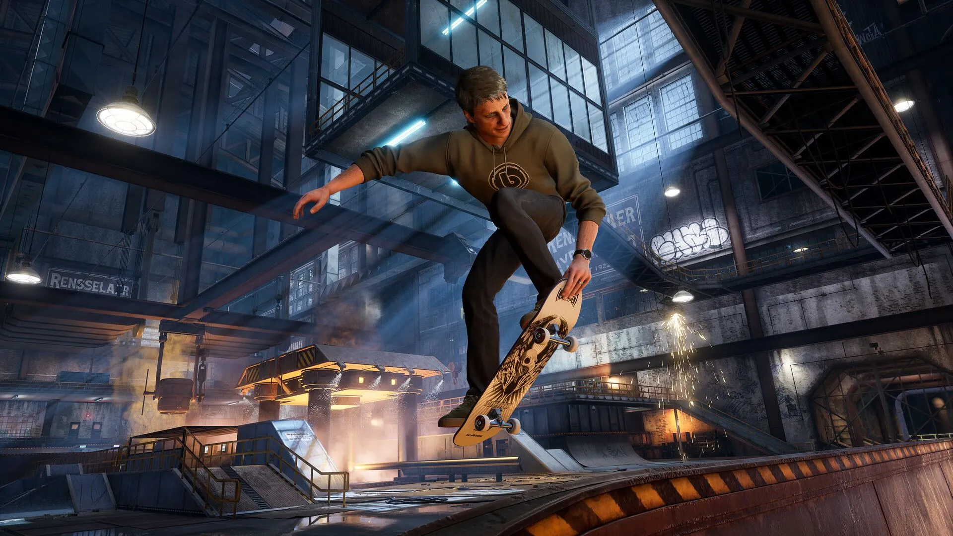 Một skater đang thực hiện cú trick ấn tượng trên không trung