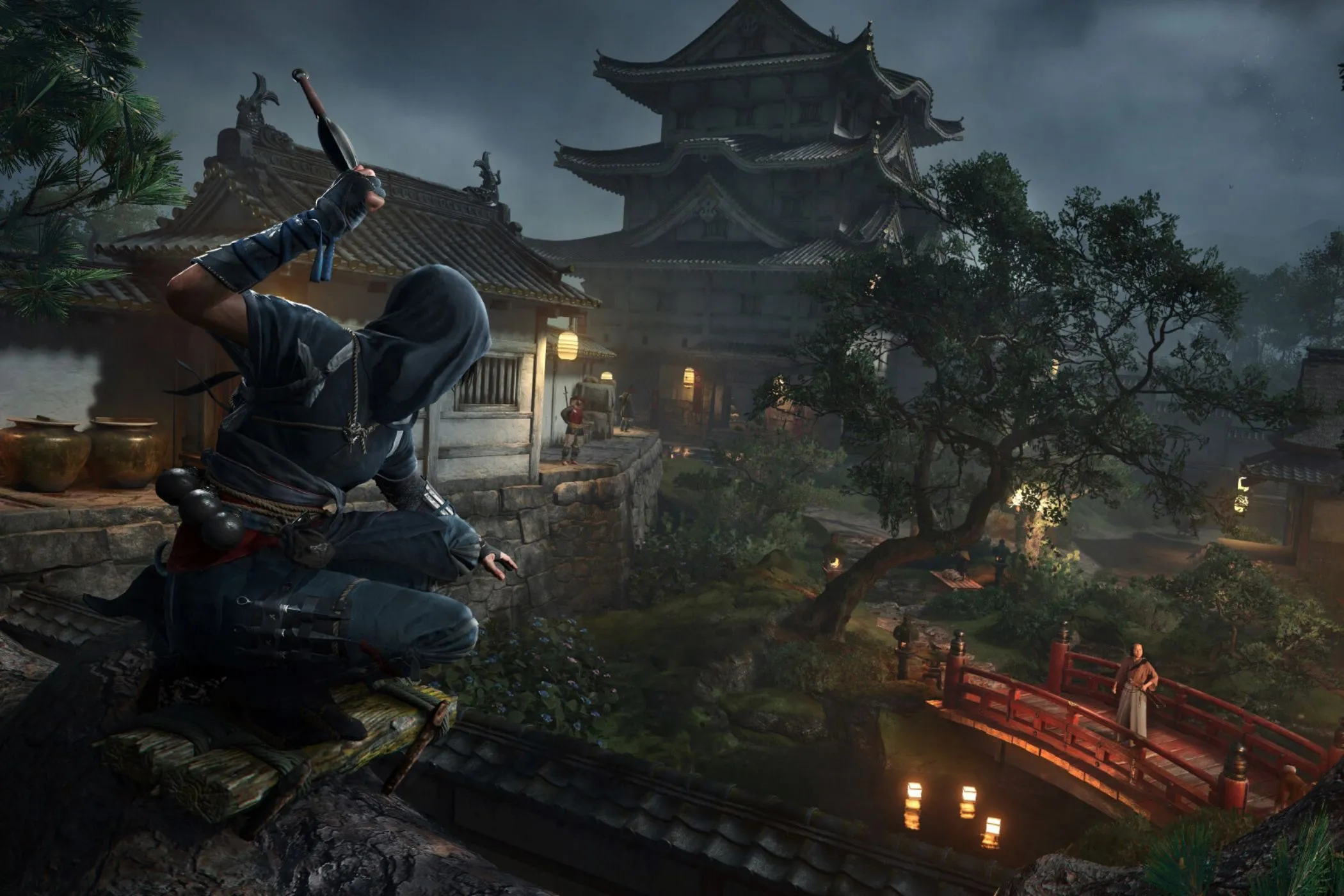 Naoe trong Assassin's Creed Shadows thực hiện ám sát với lưỡi dao ẩn, thể hiện tinh thần của chế độ ám sát đảm bảo