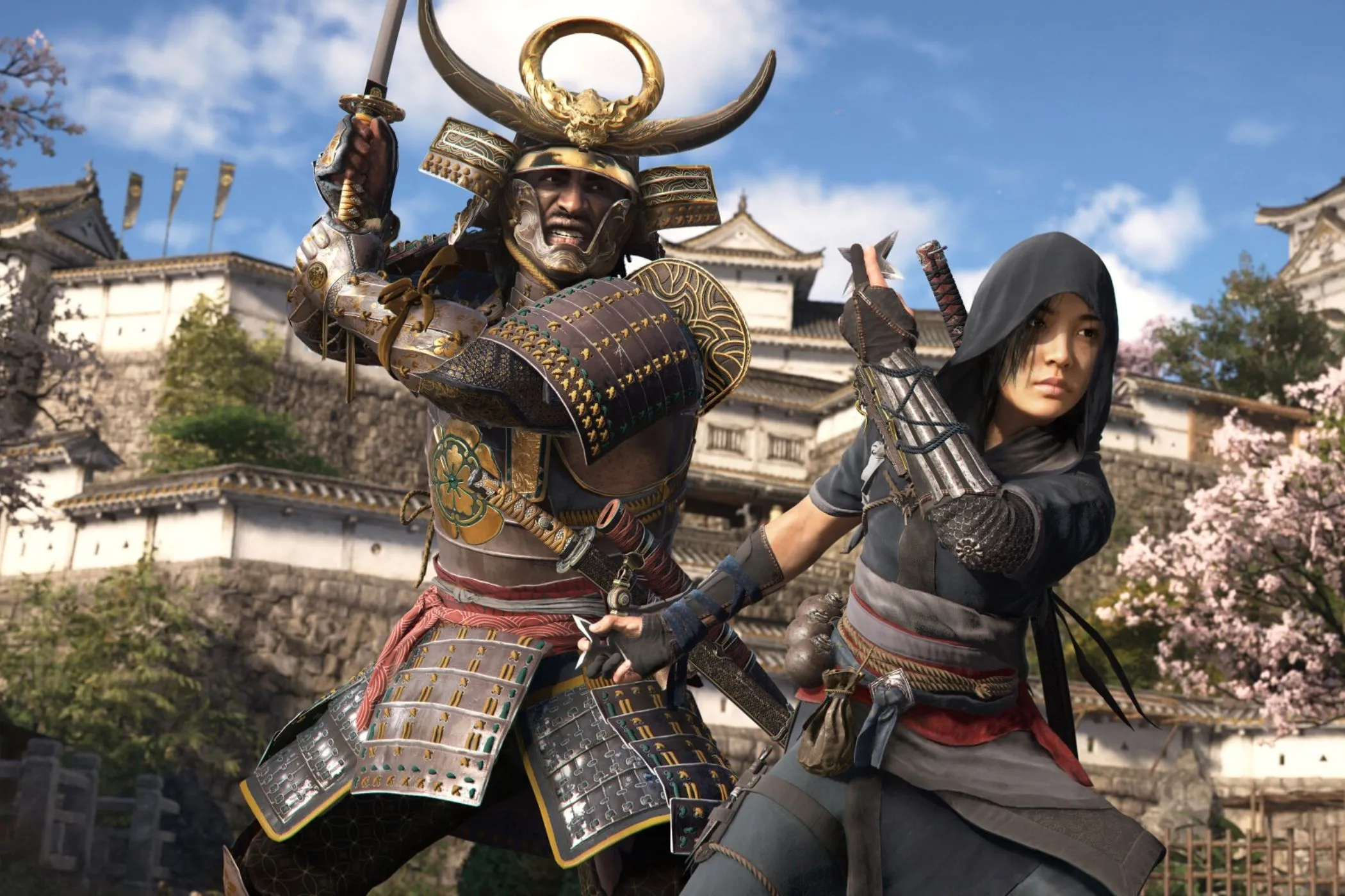 Naoe và Yasuke cùng nhau, minh họa tầm quan trọng của việc lựa chọn nâng cấp kỹ năng phù hợp với từng nhân vật trong Assassin's Creed Shadows