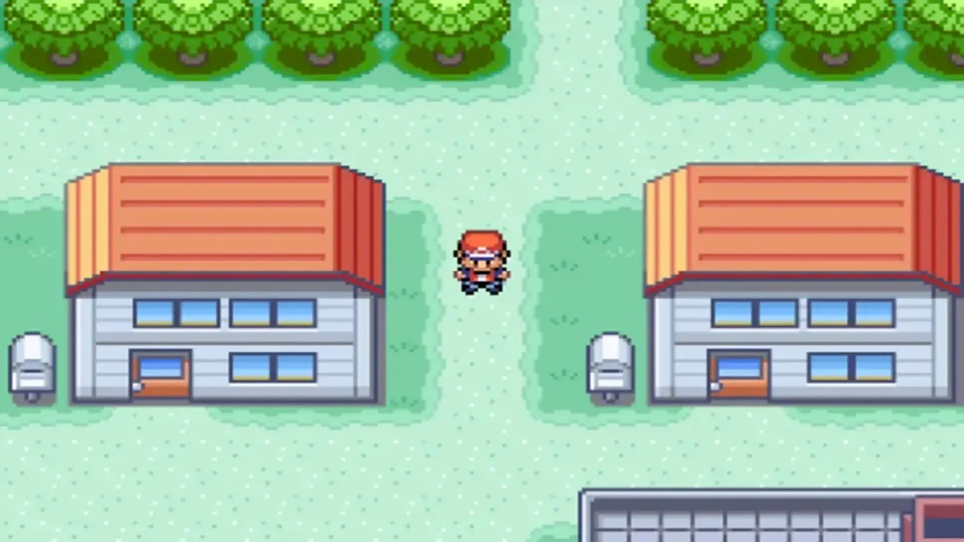Người chơi khám phá một thị trấn đầy màu sắc trong tựa game Pokémon FireRed trên Game Boy Advance
