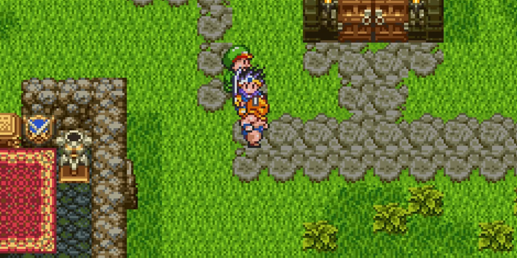 Người chơi khám phá một thị trấn trong Dragon Quest III: The Seeds of Salvation