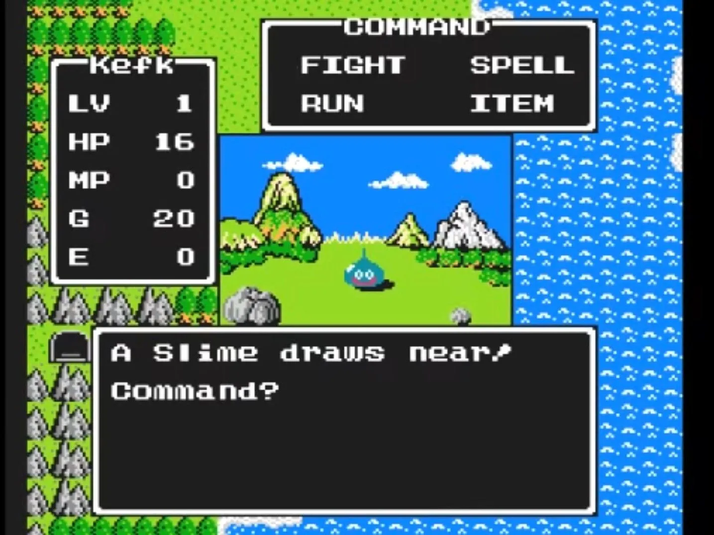 Nhân vật chiến đấu với quái vật Slime trong game RPG Dragon Warrior