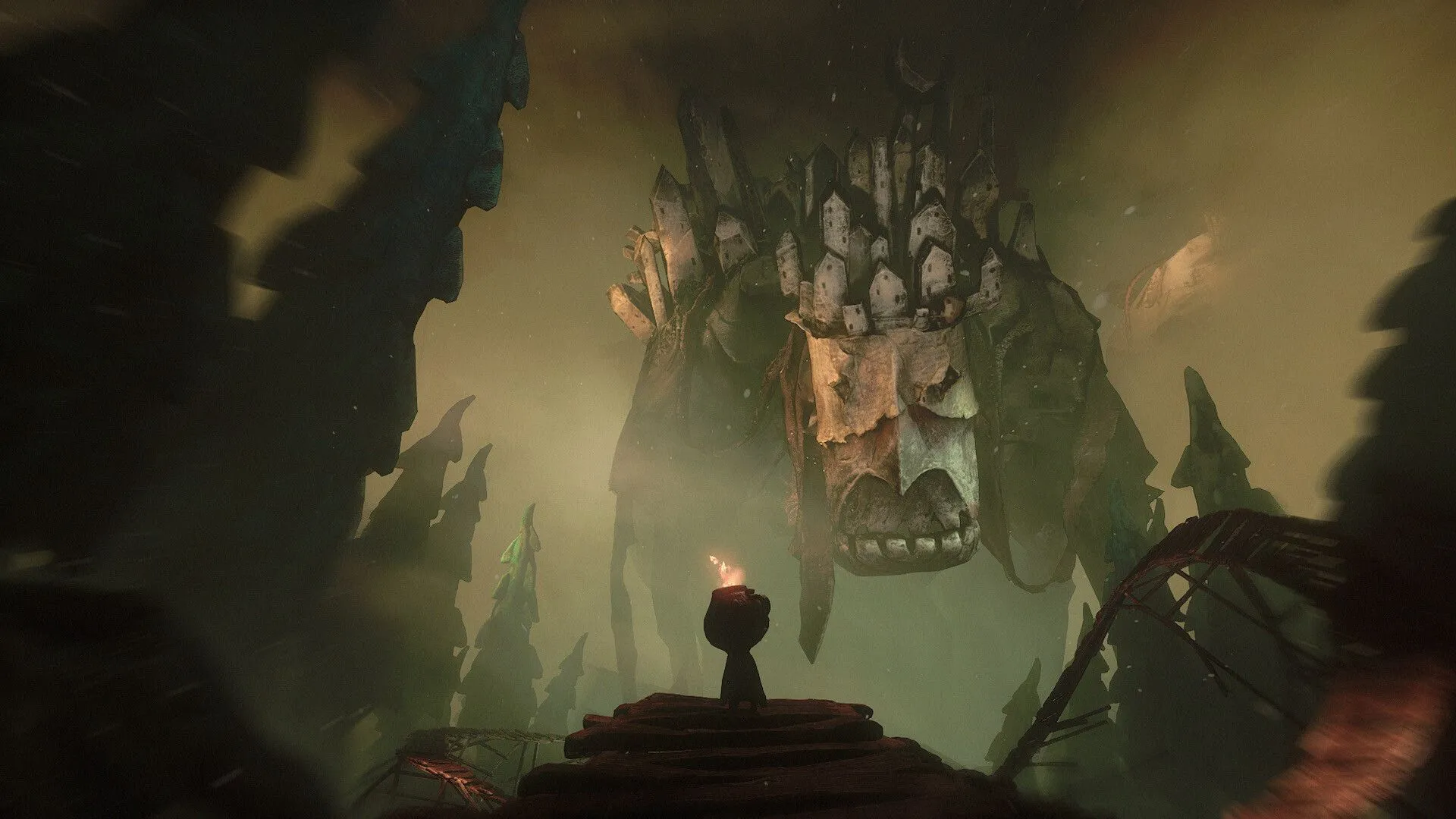 Nhân vật The Burnt One và Potboy trong The Midnight Walk đối mặt với một khung cảnh u ám, thể hiện đồ họa claymation