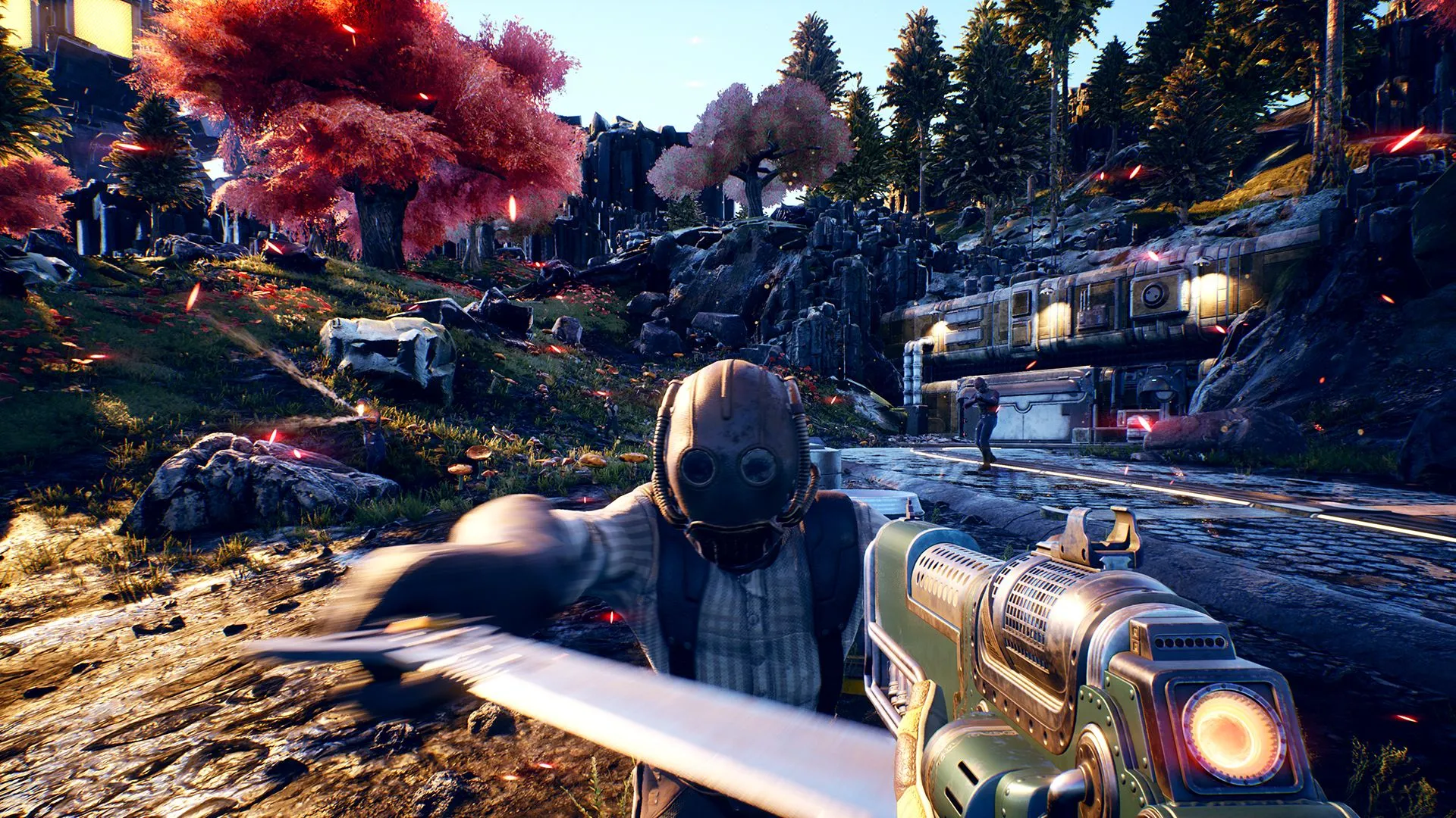 Nhân vật trong The Outer Worlds, tự do tương tác và tấn công mọi NPC trong thế giới mở.