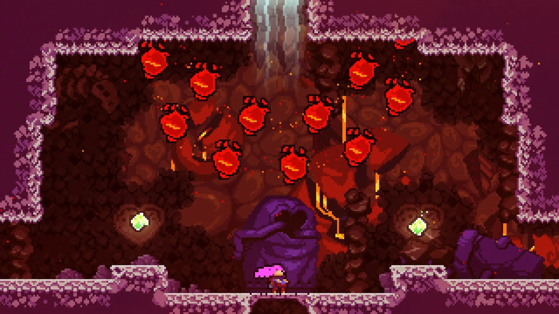 Những quả cầu đỏ bí ẩn đổ xuống Madeline, tạo ra thử thách mới trong game Celeste