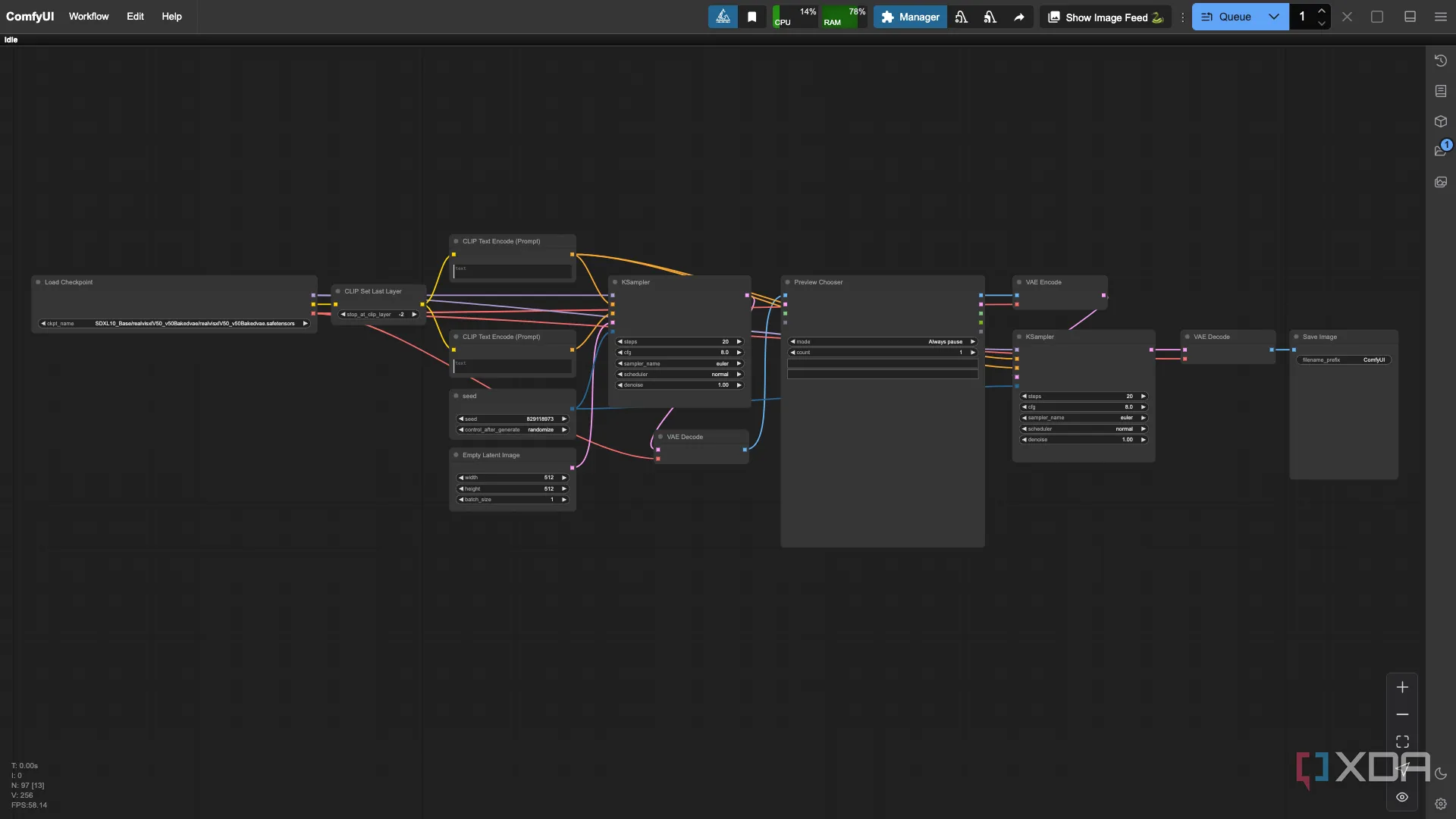 Node Preview Chooser của ComfyUI trong một workflow đơn giản