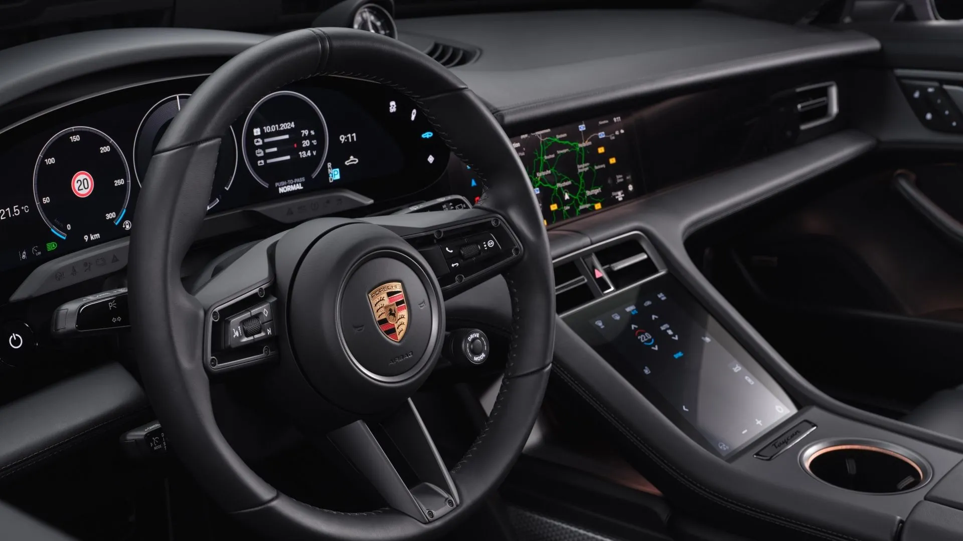 Nội thất Porsche Taycan 2025 với nhiều màn hình hiển thị công nghệ cao